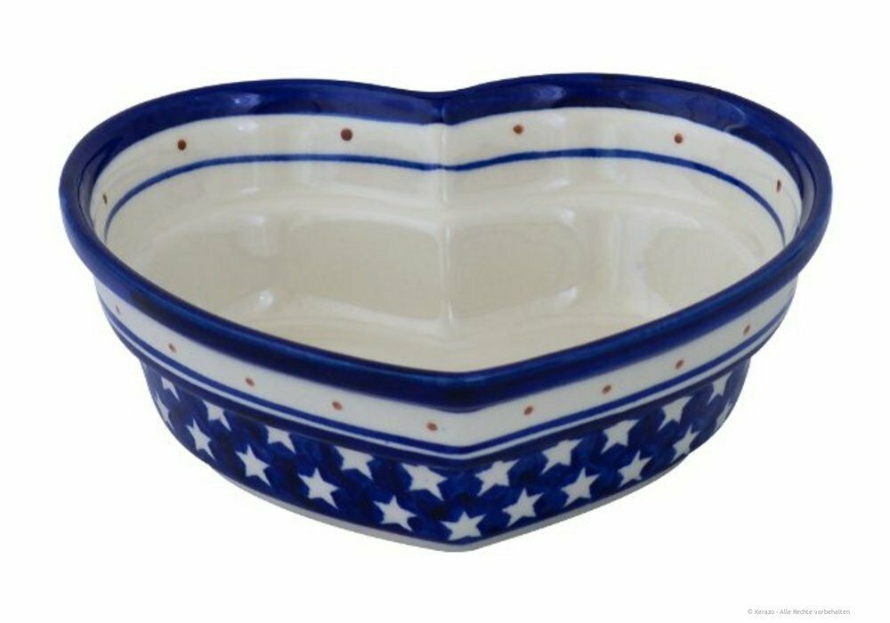 Bunzlauer Keramik Backform Bunzlauer Keramik 1,5L Herzschüssel Motiv Backform 22x7,7cm Dekor 196a