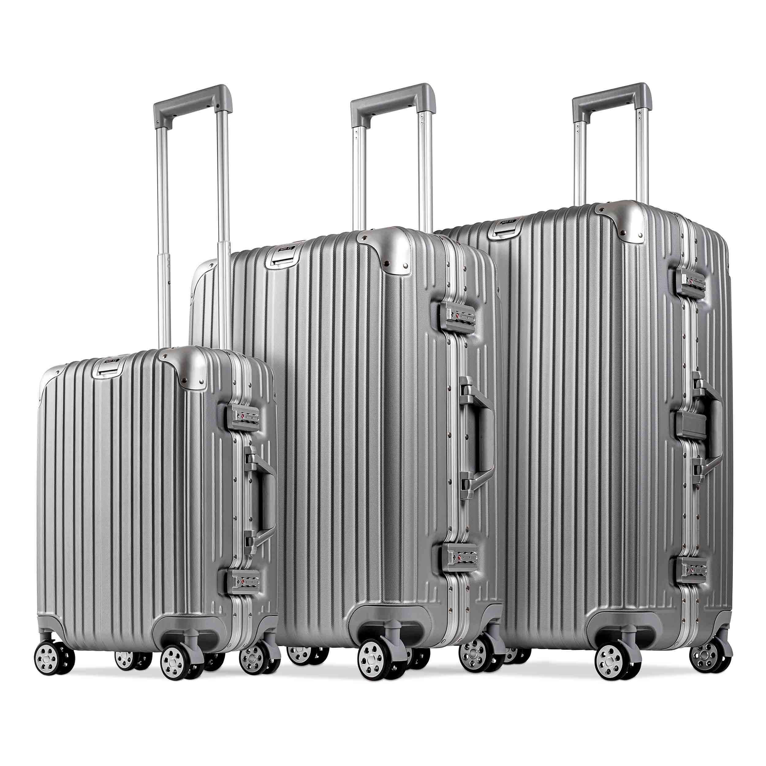 WINLIFE Koffer 3in1 M+L+XL Handgepäck(55cm) ABS + XL mit TSA Checkin-Trolley(67cm) Reisekoffer Alu-Rahmen, Koffer(77cm), + & Nummern-Schloss SET