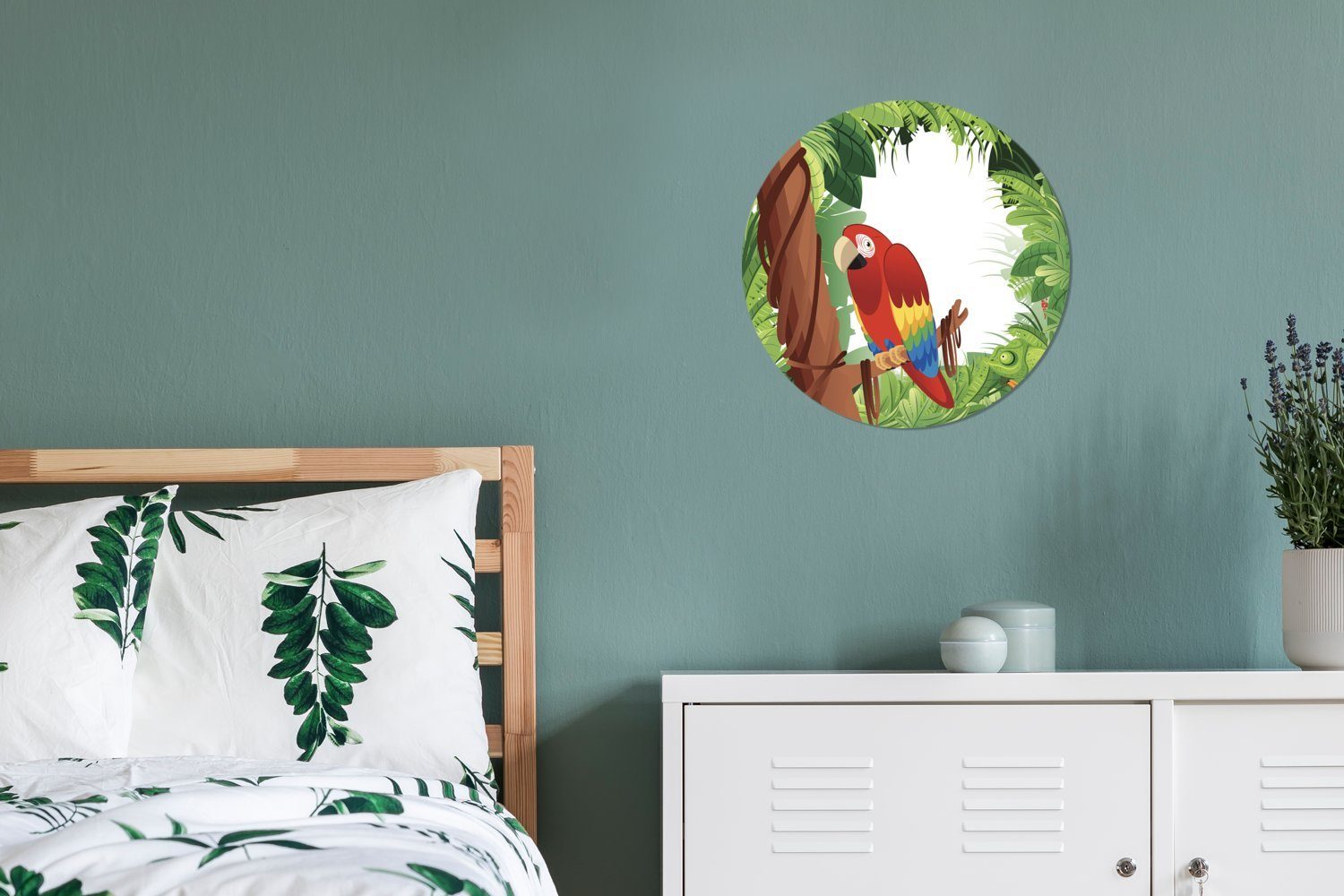 Illustration Papageis Wohnzimmer, Rundes Eine Wandbild, St), Forex, (1 cm MuchoWow Wanddekoration Regenwald, Gemälde eines 30x30 im Kreis