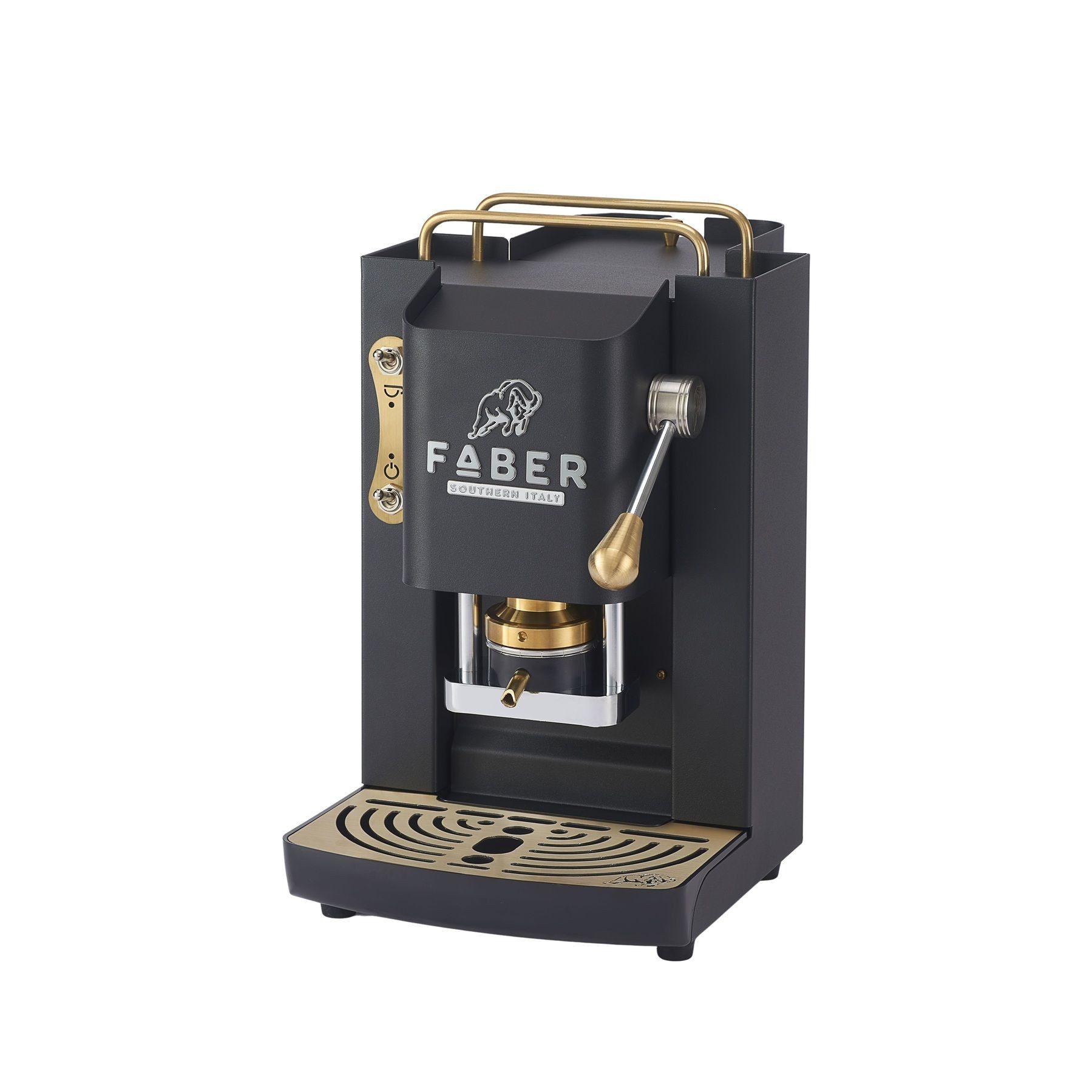 Faber Coffee Machines Kaffeepadmaschine Faber Pro Deluxe 3.0 Messing, ESE Pads, Messing-Details mit hochwertigem 3D-Logo
