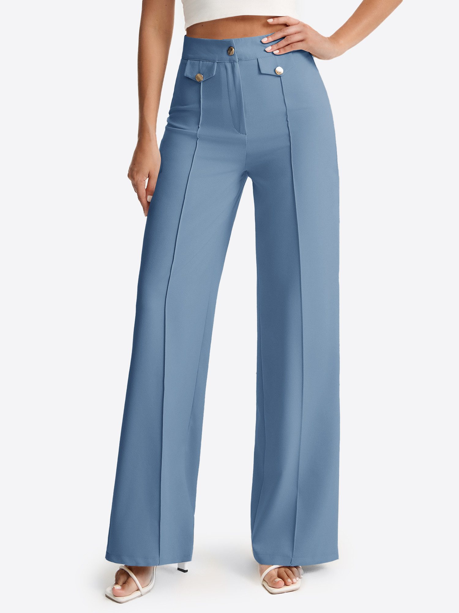 Imily Bela Palazzohose Damen Palazzohose mit Knopfverzierungen und hoher Taille (Packung, 1-tlg., 1per-Pack) mit Knöpfen