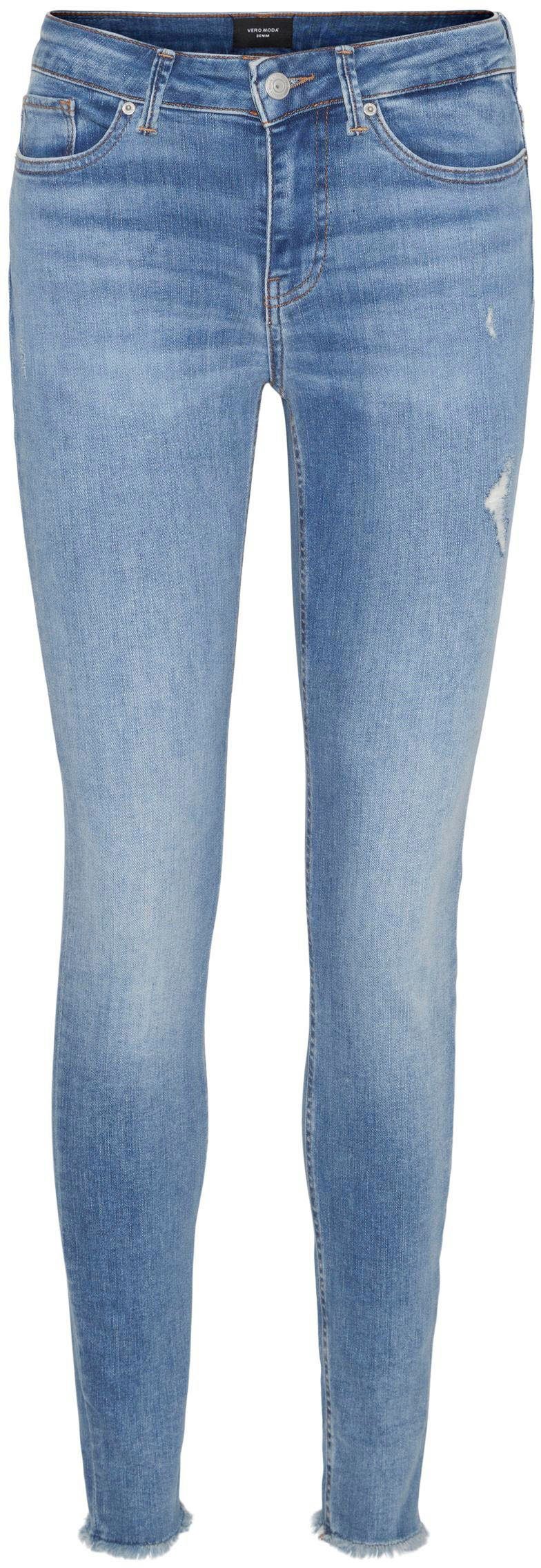 Damen Jeans Vero Moda Skinny-fit-Jeans VMPEACH MR SK ANK CUT DST RI3101