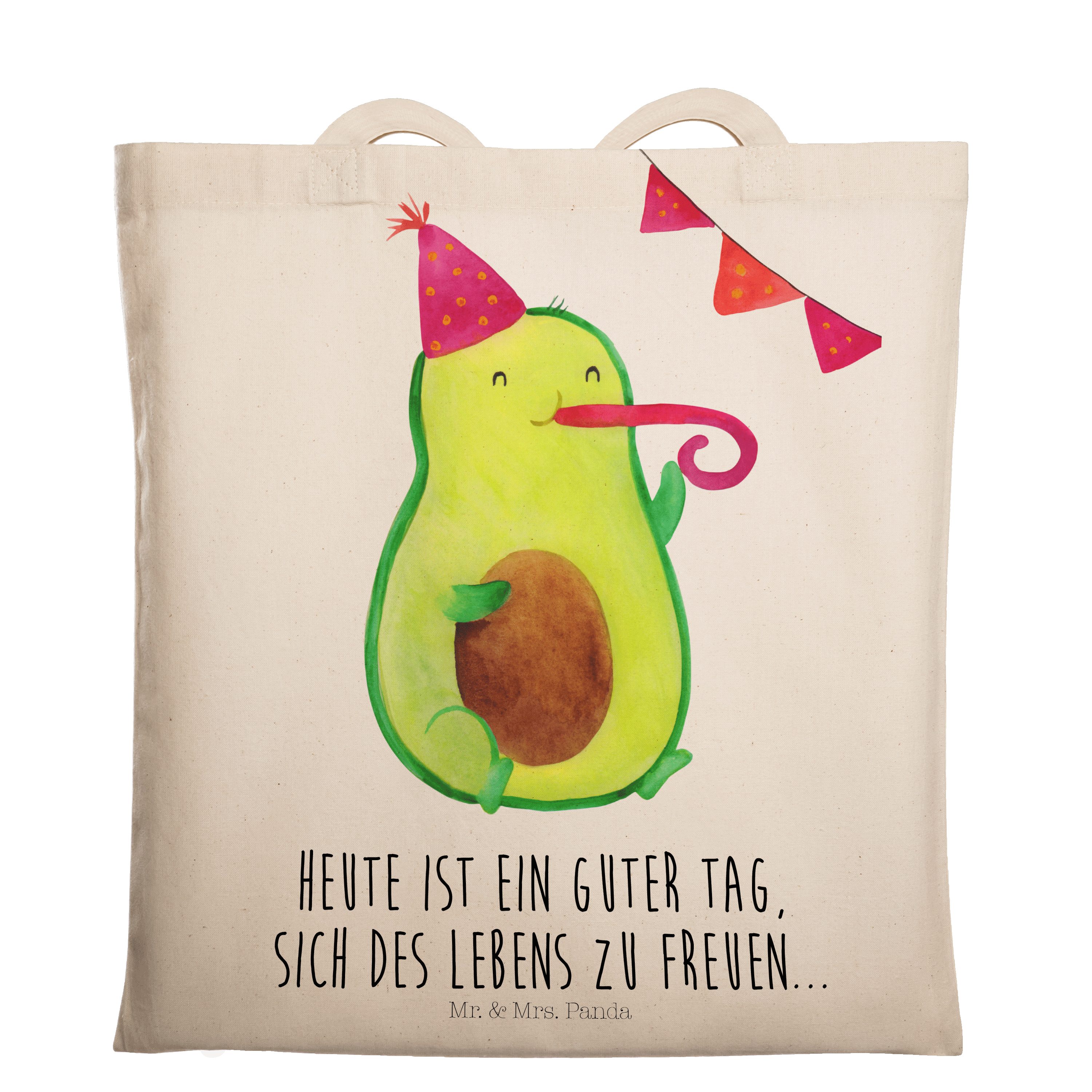 Mr. & Mrs. Panda Tragetasche Avocado Party - Transparent - Geschenk, Schulabschluss, Beuteltasche, (1-tlg), Lange Tragegriffe