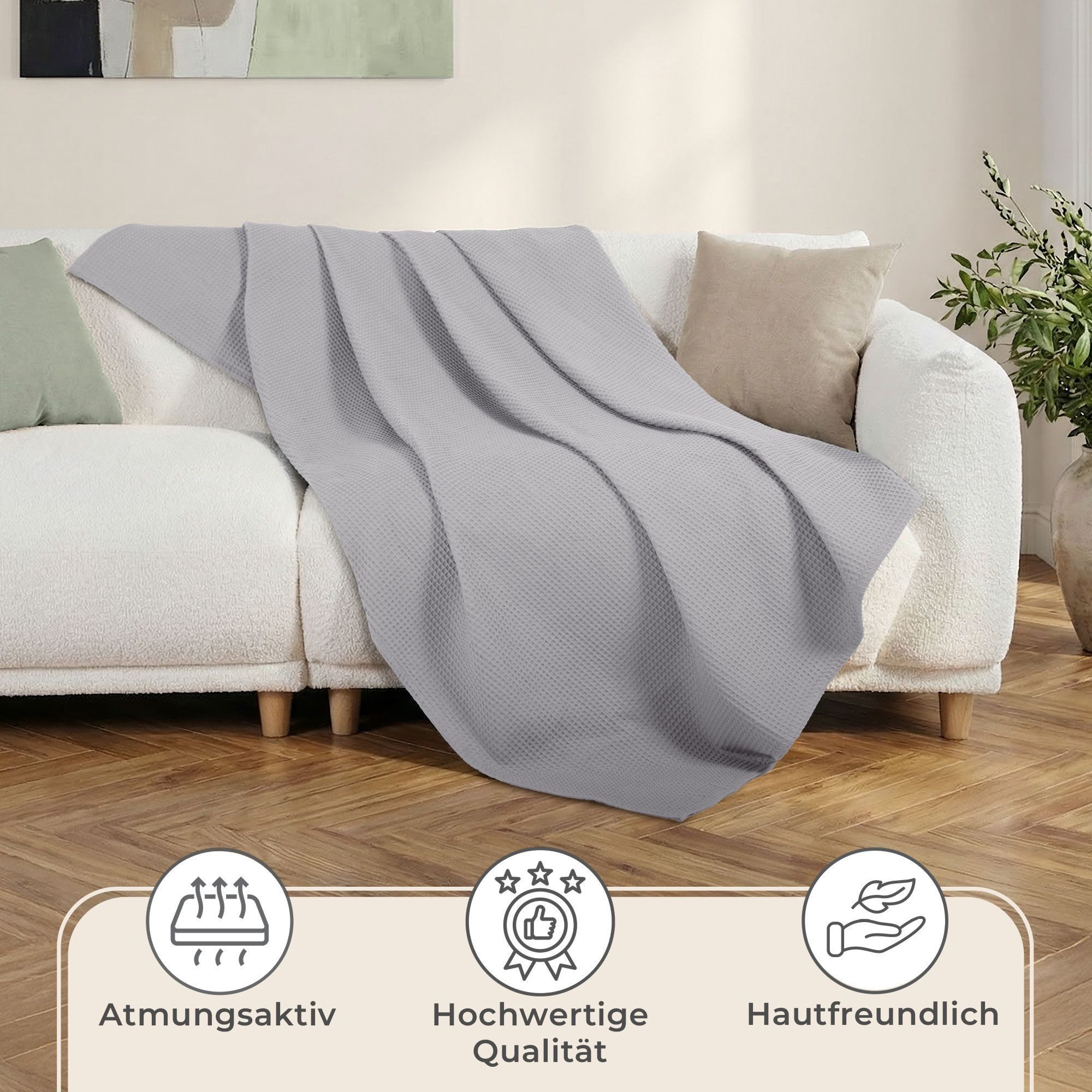 Laynenburg Tagesdecke Waffelpique aus 100% Baumwolle – Baumwolldecke, Kuscheldecke, Wohndecke als Sommerdecke, Bett-Überwurf, Couch-Überwurf, Sofa-Decke – Bild 5 von 5