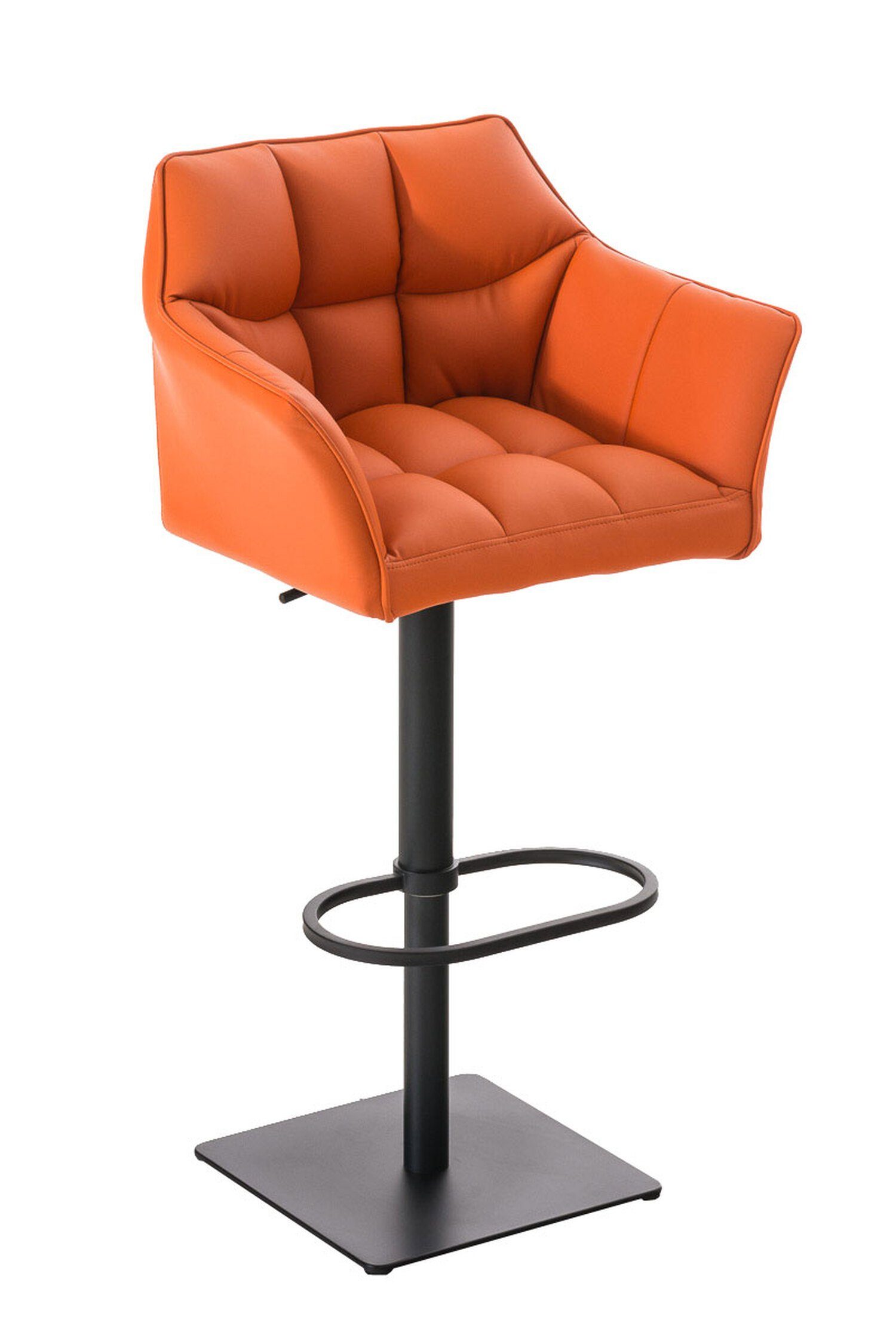 TPFLiving Barhocker Damaso (mit Rückenlehne - Küche), Sitzfläche: für Hocker Metall Theke Kunstleder - schwarz - matt drehbar Fußstütze & und 360° Orange