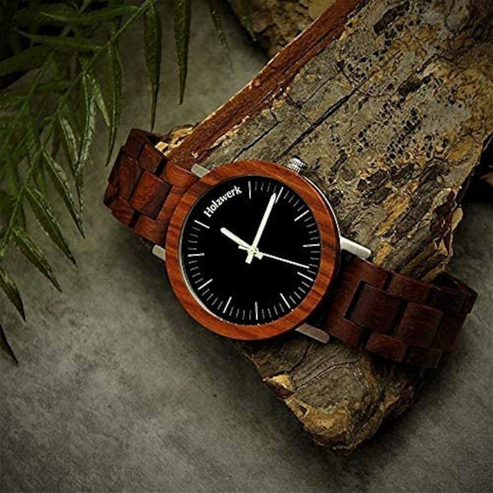 schwarz, Quarzuhr silber Holz Herren HAMBÜHREN & Holzwerk braun, Armband Uhr, Damen