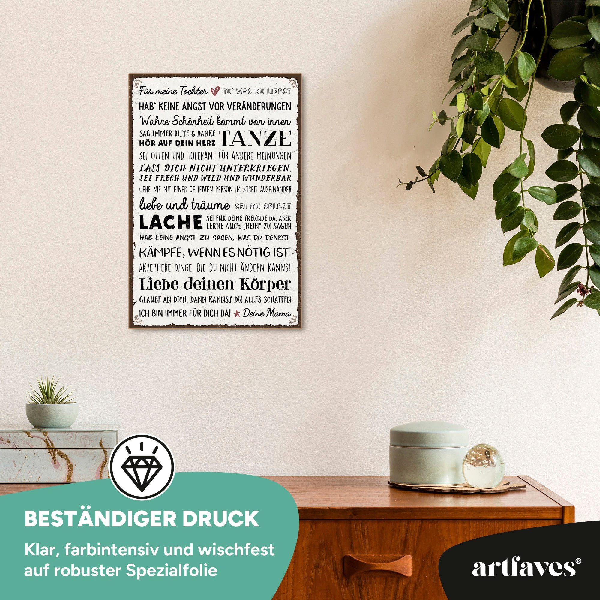 ARTFAVES Holzbild Schild mit Spruch - Für meine TOCHTER - Liebe, Mama, Mutter, Kind