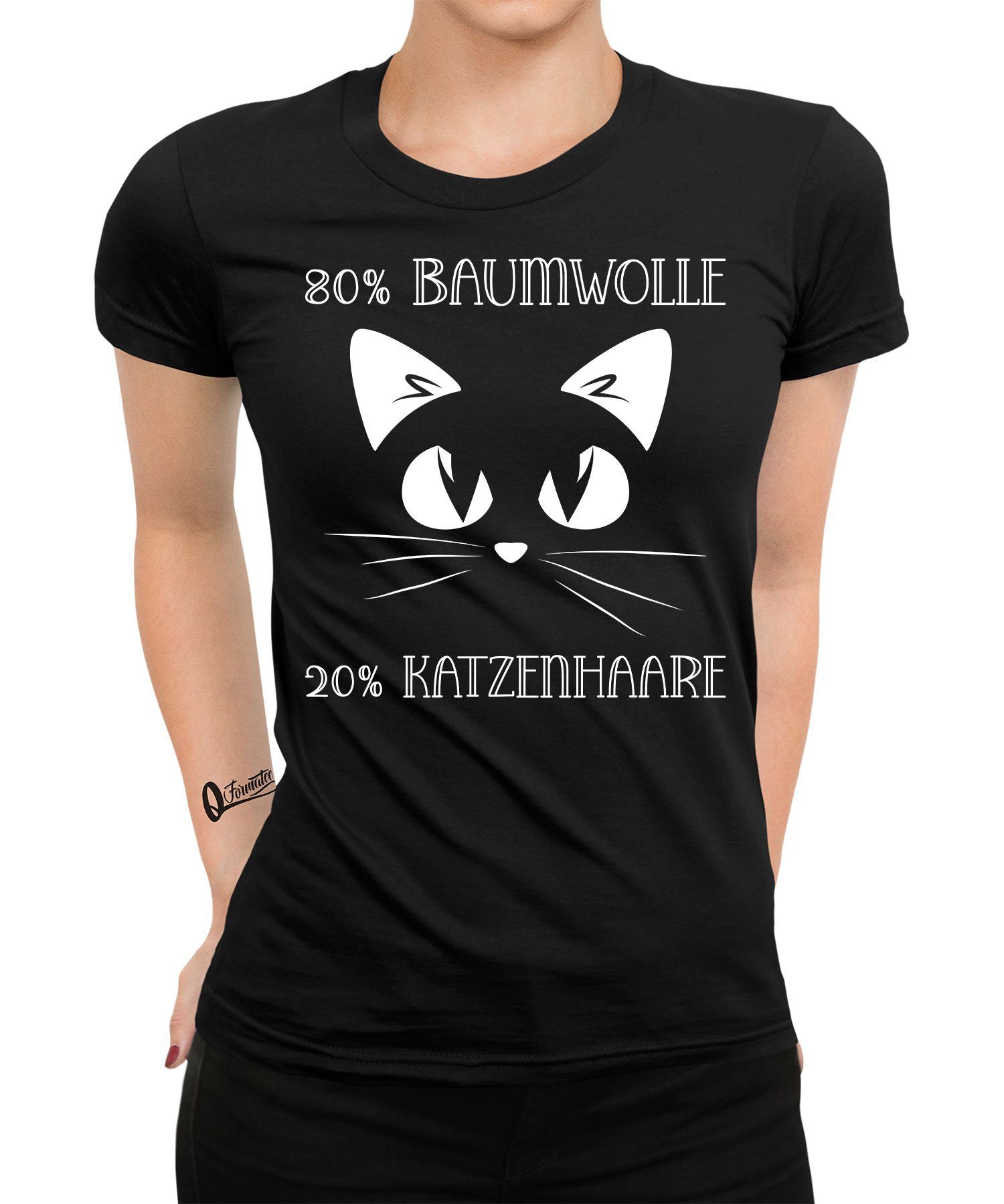 Quattro Formatee Kurzarmshirt 80% Baumwolle 20% Katzenhaare Katze Cat - Lustiger Spruch Statement (1-tlg)