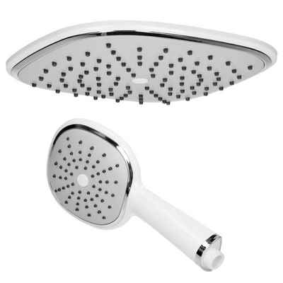 ECD Germany Regenduschkopf Regendusche Handbrause Set Duschbrause Brausekopf, (2er Set, 2-tlg), Edelstahl Silber/Weiß Oval Anti-Kalk Düsen