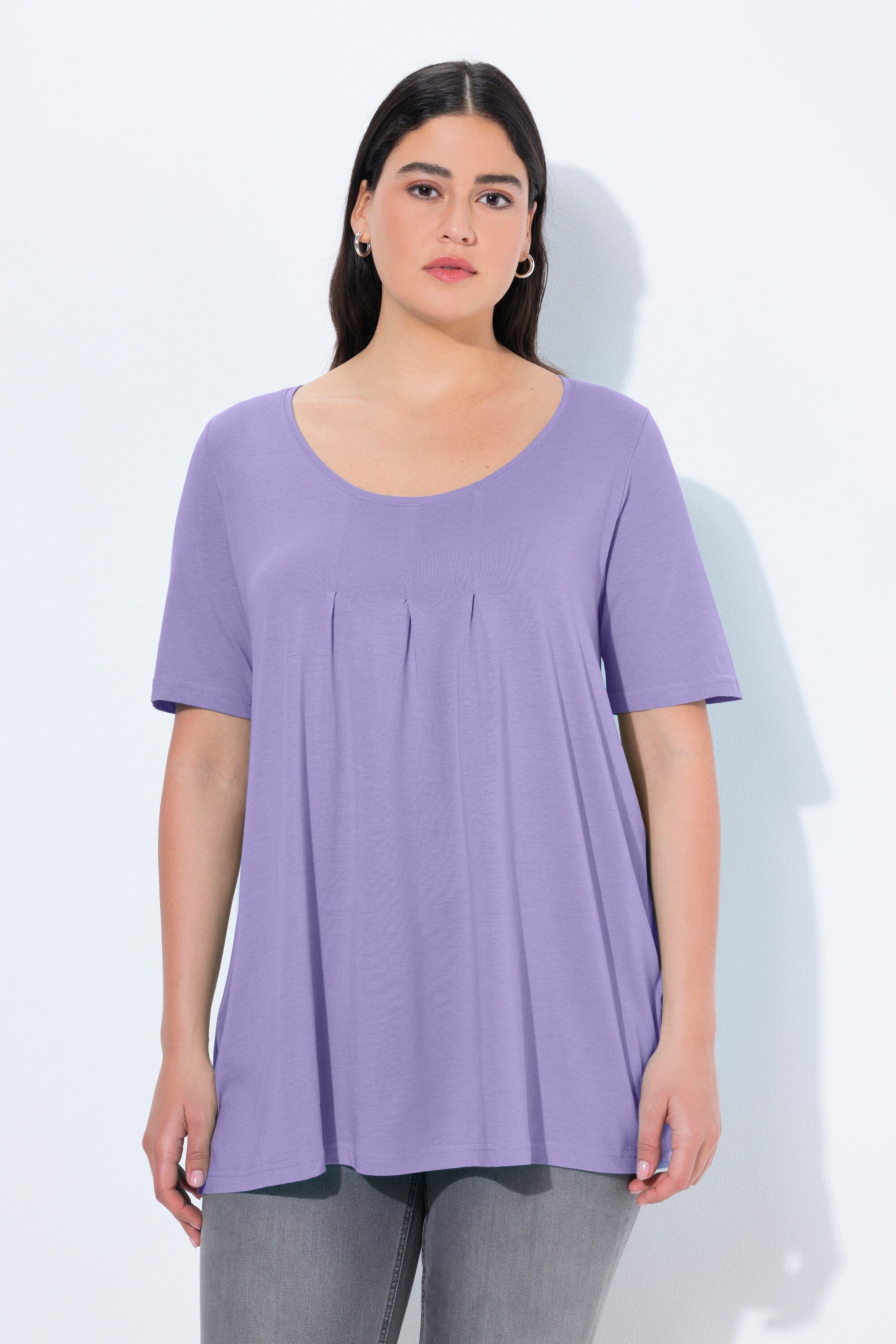 Ulla Popken T-Shirt T-Shirt Zierfalten A-Linie Rundhals Halbarm Modal
