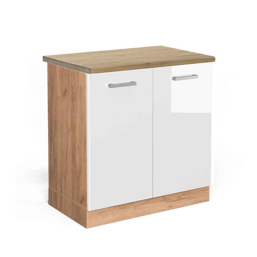 Vicco Spülenunterschrank R-Line Weiß Hochglanz/Goldkraft Eiche 80 cm AP Eic günstig online kaufen