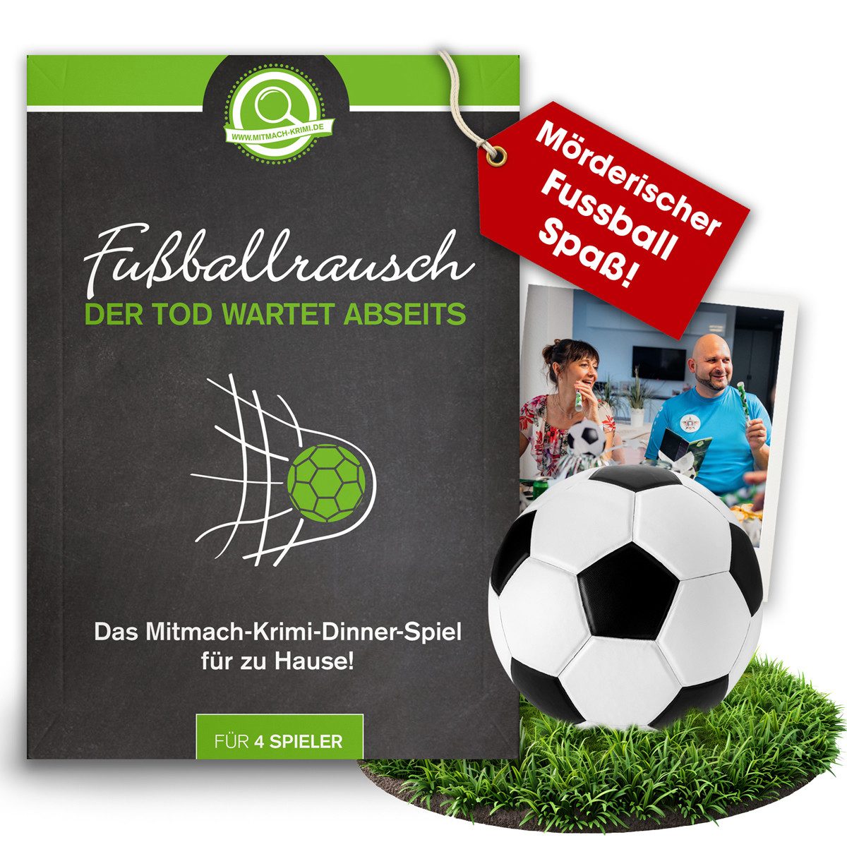 mitmach-krimi Spiel Krimi-Dinner, Fussballrausch der Tod wartet abseits - Spiel für 4 Personen
