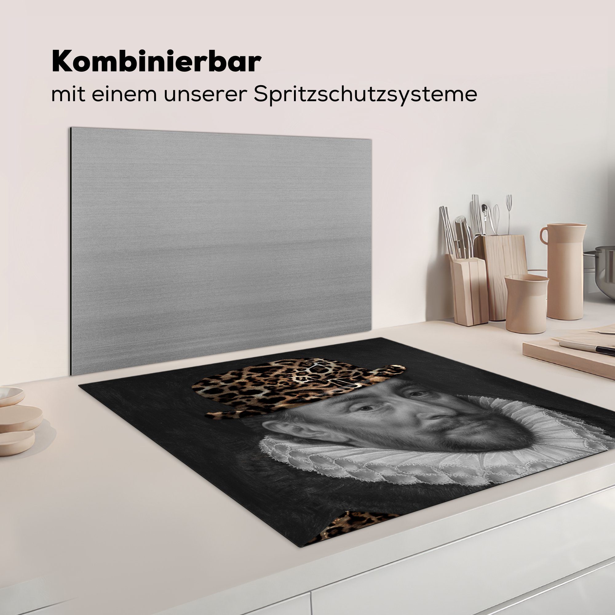 (1 Arbeitsplatte Kunst für tlg), Wilhelm Oranien küche - Herdblende-/Abdeckplatte Vinyl, - von MuchoWow Pantherdruck, Ceranfeldabdeckung, 78x78 cm,