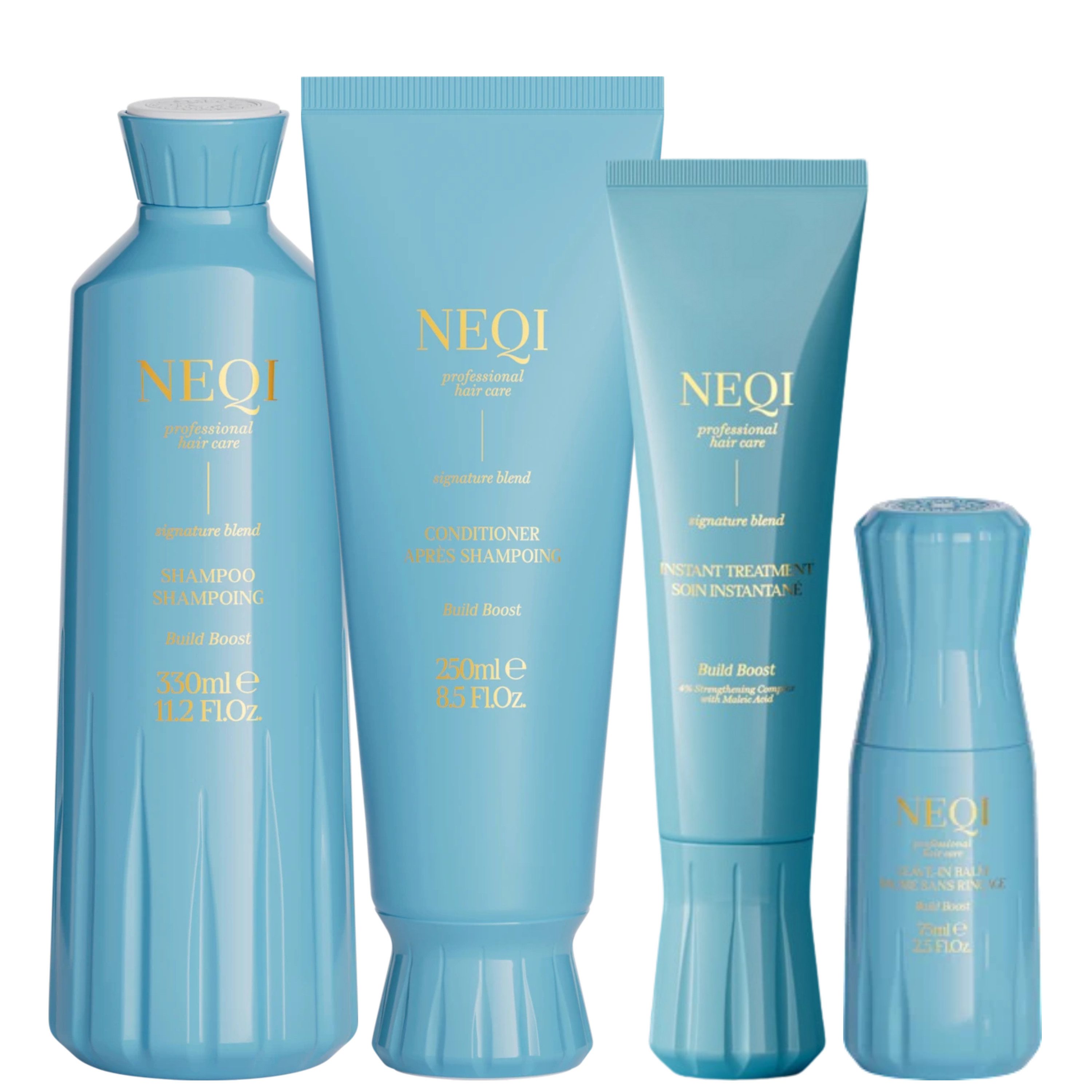 NEQI Haarpflege-Set Build Boost Full Routine, 4-tlg., Aufbaupflege für geschädigtes Haar