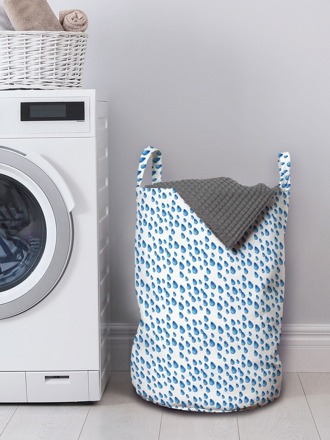 Kordelzugverschluss Regentropfen Herbst Wäschekorb Blau Wasser für mit Waschsalons, Wäschesäckchen Abakuhaus im Griffen