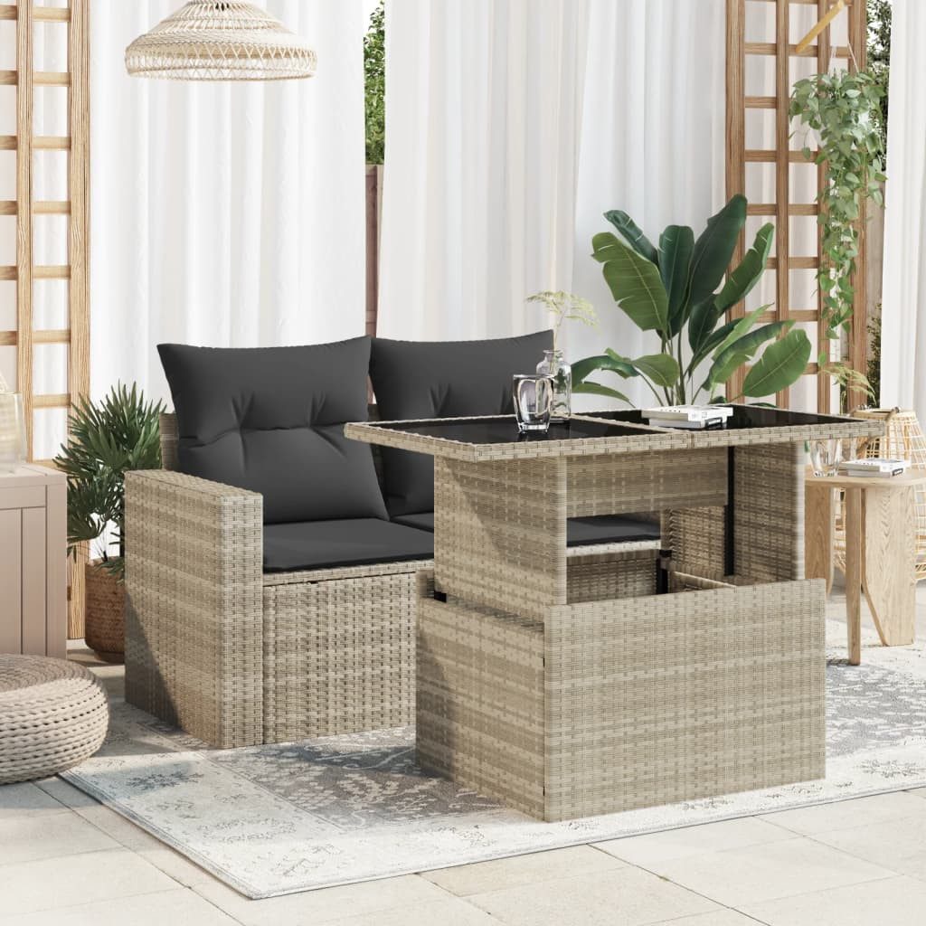 vidaXL Gartentisch, Gartentisch mit Glasplatte Hellgrau 100x55x73 cm Poly Rattan