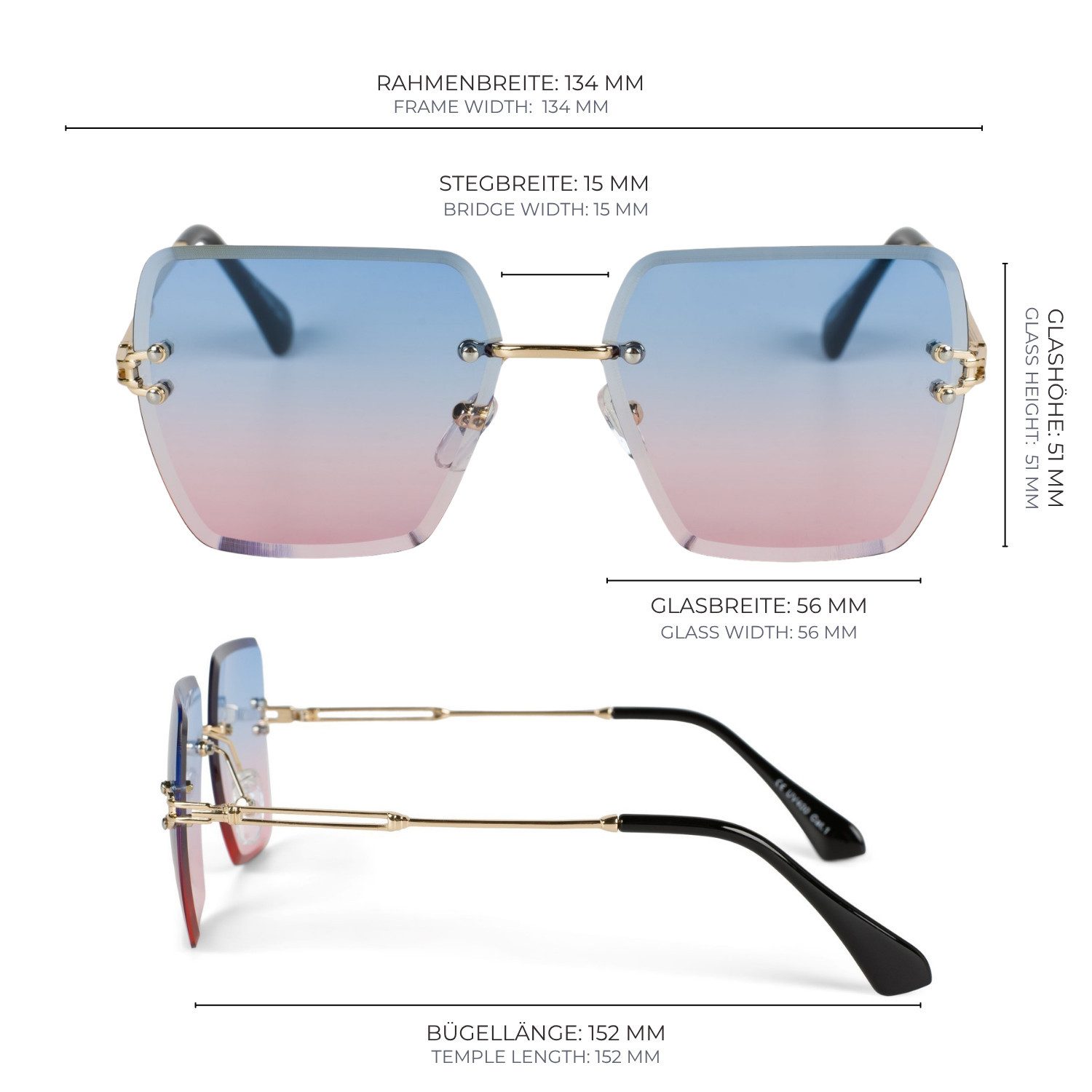 styleBREAKER Sonnenbrille Rahmenlose Rechteckige Sonnenbrille mit Diamant Schliff (1-St) – Bild 4 von 5