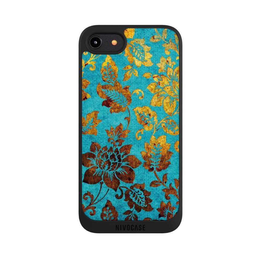 NIVOCASE Handyhülle Vintage Ornamente Blumen Blue Vintage, Apple iPhone 8 Handyhülle Hülle NIVOpure Case Schwarz