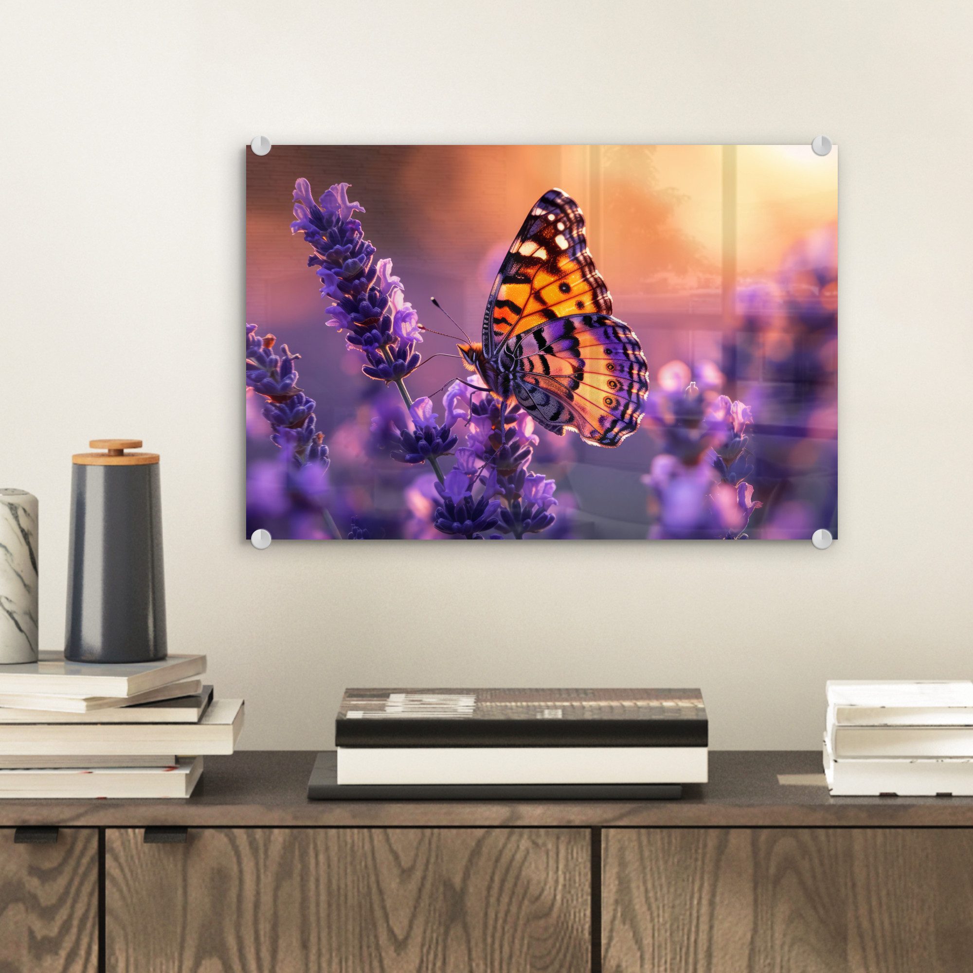 MuchoWow Acrylglasbild Blumen - Schmetterling - günstig online kaufen