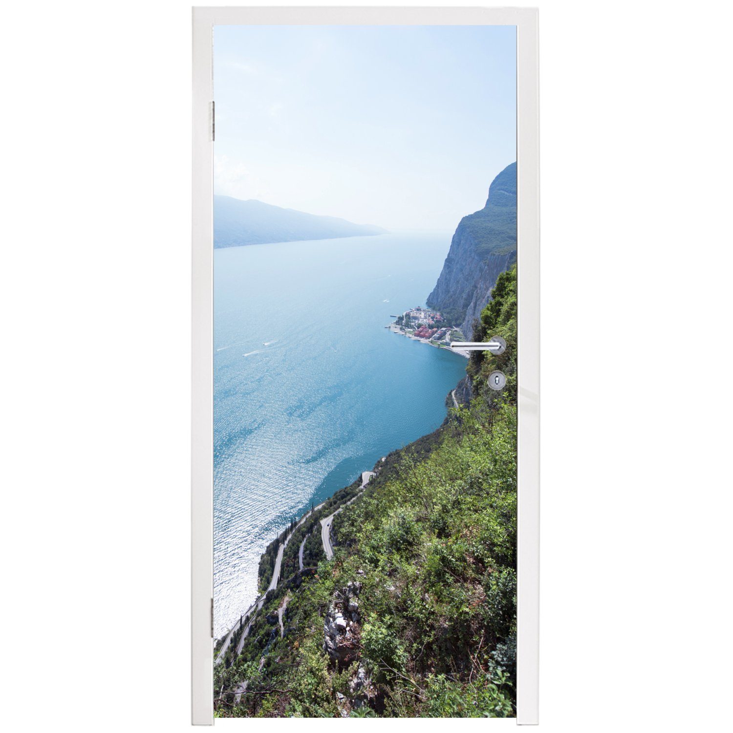 Küste, - Türtapete Gardasee bedruckt, MuchoWow - Wasser Matt, cm St), Fototapete Tür, für Türaufkleber, 75x205 (1