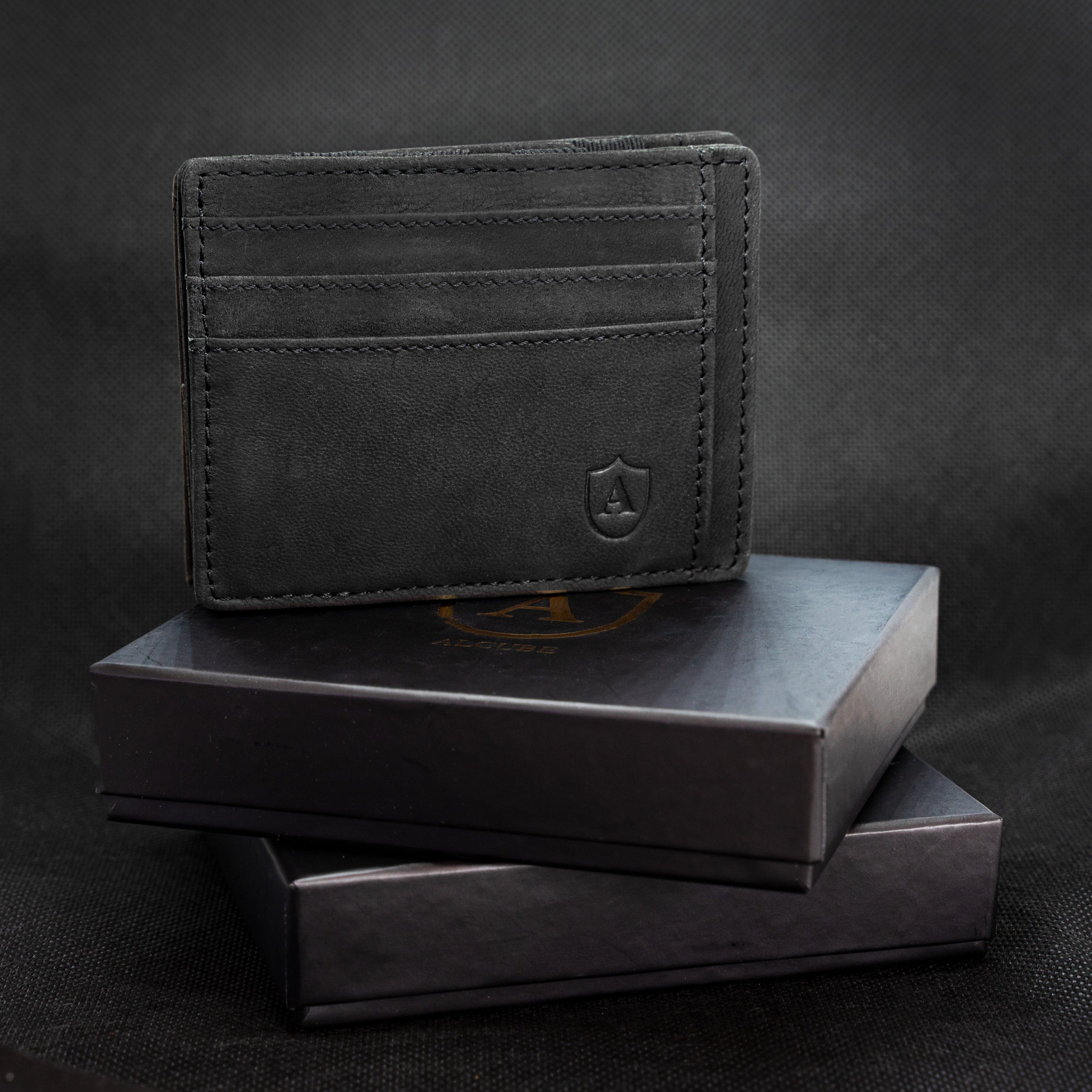 Alcube Geldbörse »Magic Wallet I Das Original NUBUKLEDER«, Elegantem Design  I RFID Geldbeutel für Herren & Damen aus 100% echtem Leder NUBUCK mit Platz  für 8 Karten und Münzfach, Mini Geldbörse als