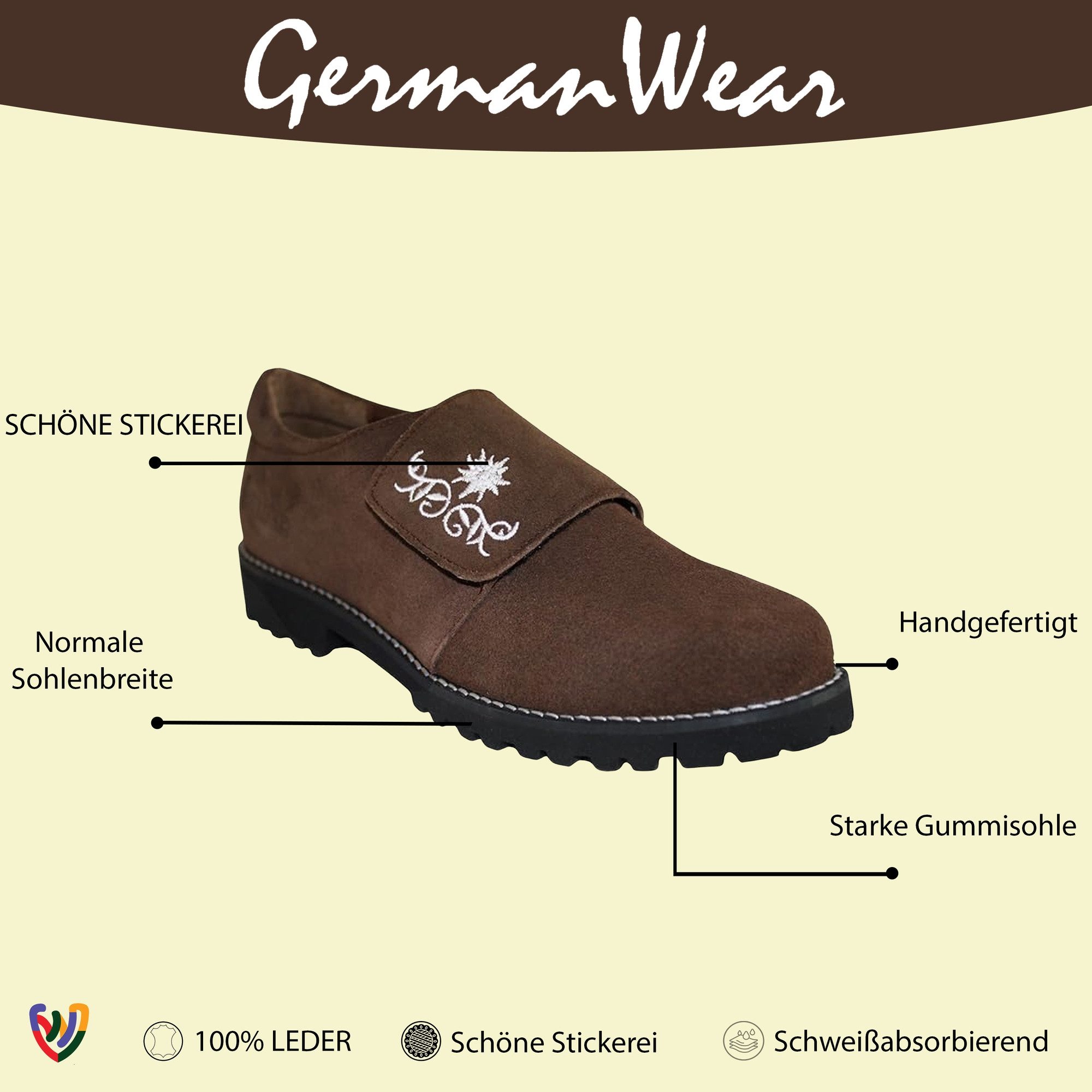 German Wear D-Haferl-2 dbraun Haferlschuh Haferlschuhe Trachtenschuhe für Trachten D.Braun