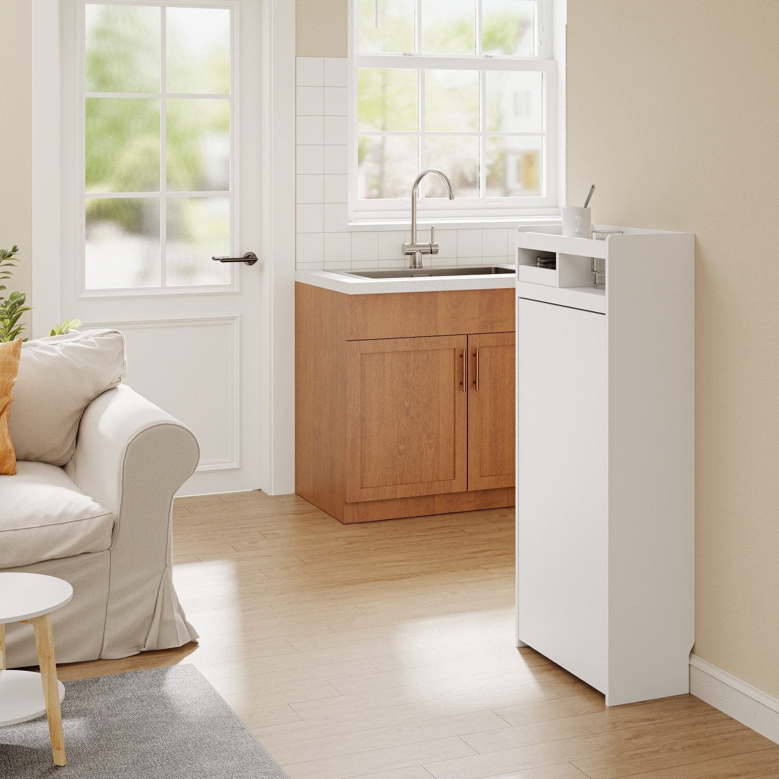 SoBuy Bartisch FWT115, 2-in-1 Esstisch & schmaler Schrank, Küchentheke klappbar (1er Set), Klappbare Arbeitsfläche mit Stauraum, ideal für Küche und Esszimmer
