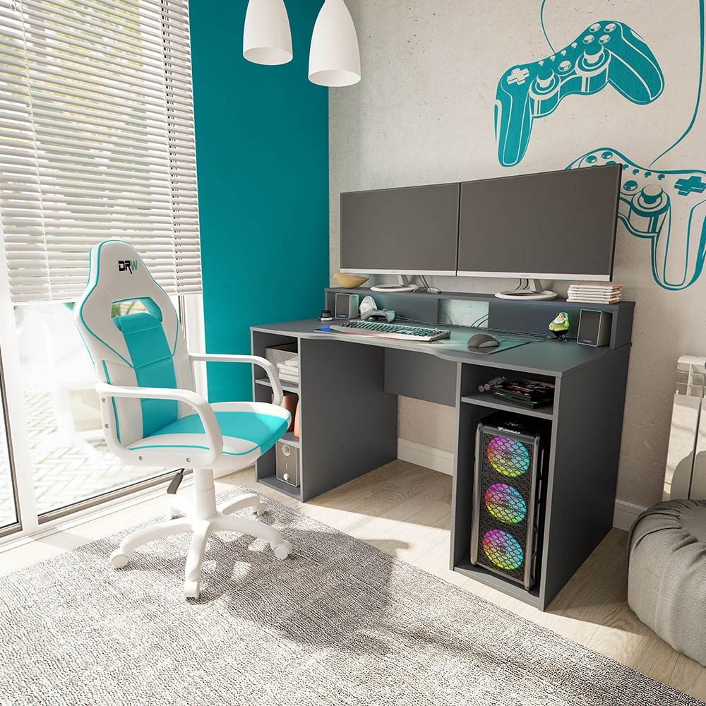 FORES HABITAT Gamingtisch in Anthrazit-Grau - 136x88x67 (BxHxT)