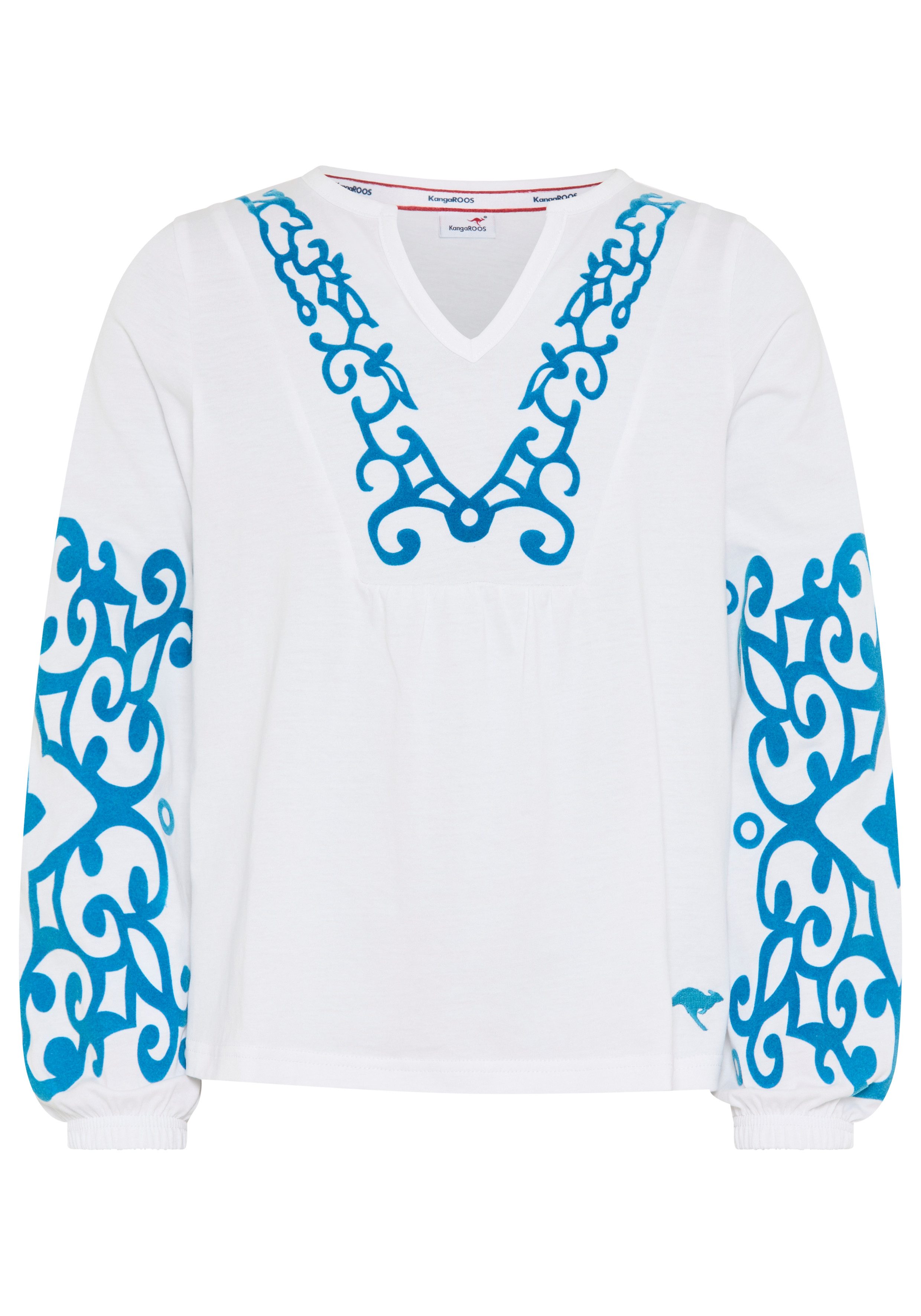 Langarmshirt Kangaroos Tunika-Shirt mit aufwendigem Flock Druck