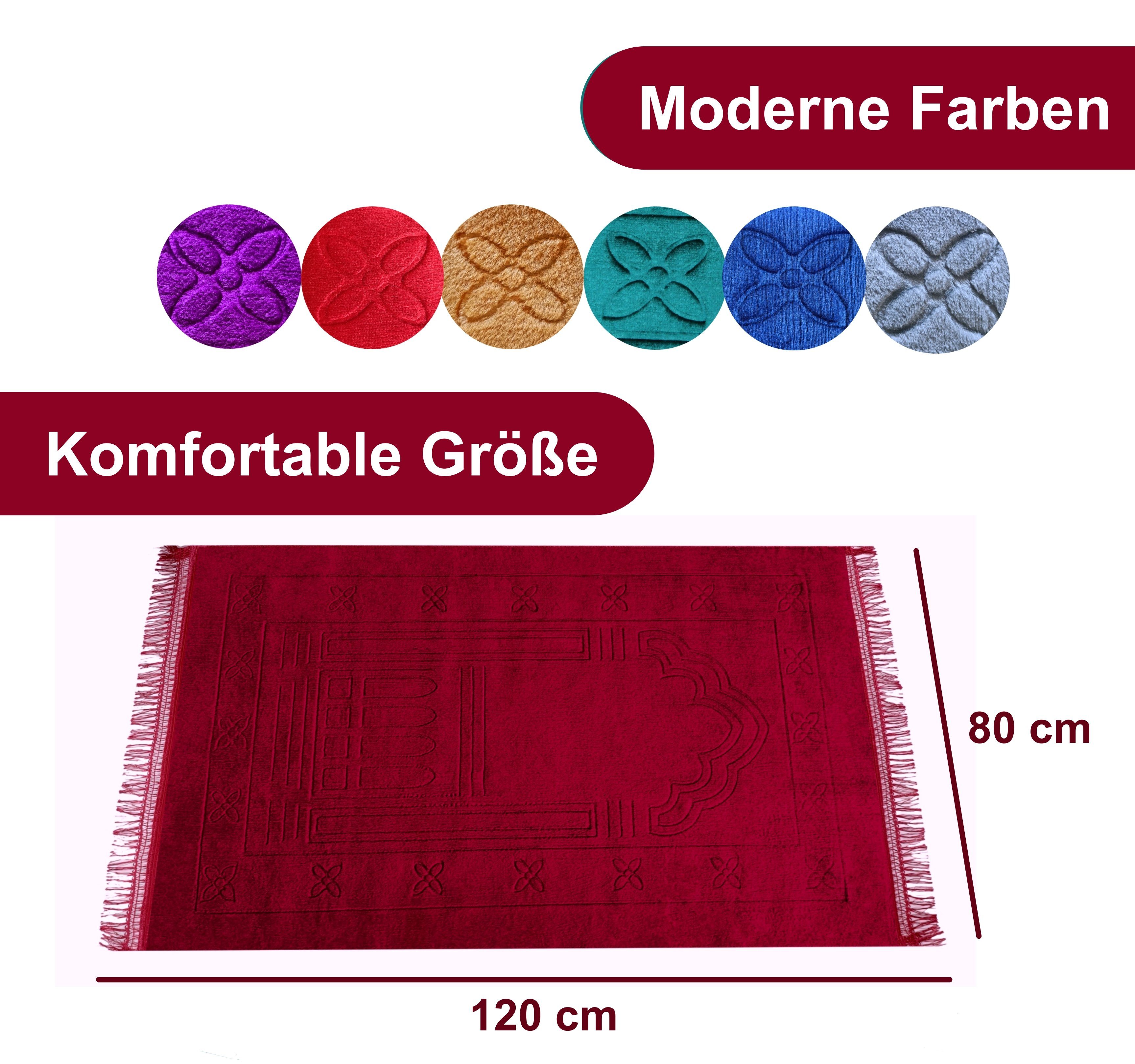 für dick, x Zuhause besonders Sajadat Muslime, groß 120 EXTRA rutschfester cm, 80 Tesbih, Moschee, gratis Höhe: Samt & mit WEICH, Gebetsteppich Unterwegs Gebetsmatte für Gebetsteppich Rot Muslimischer aus mm, Teppich Nurify, 100
