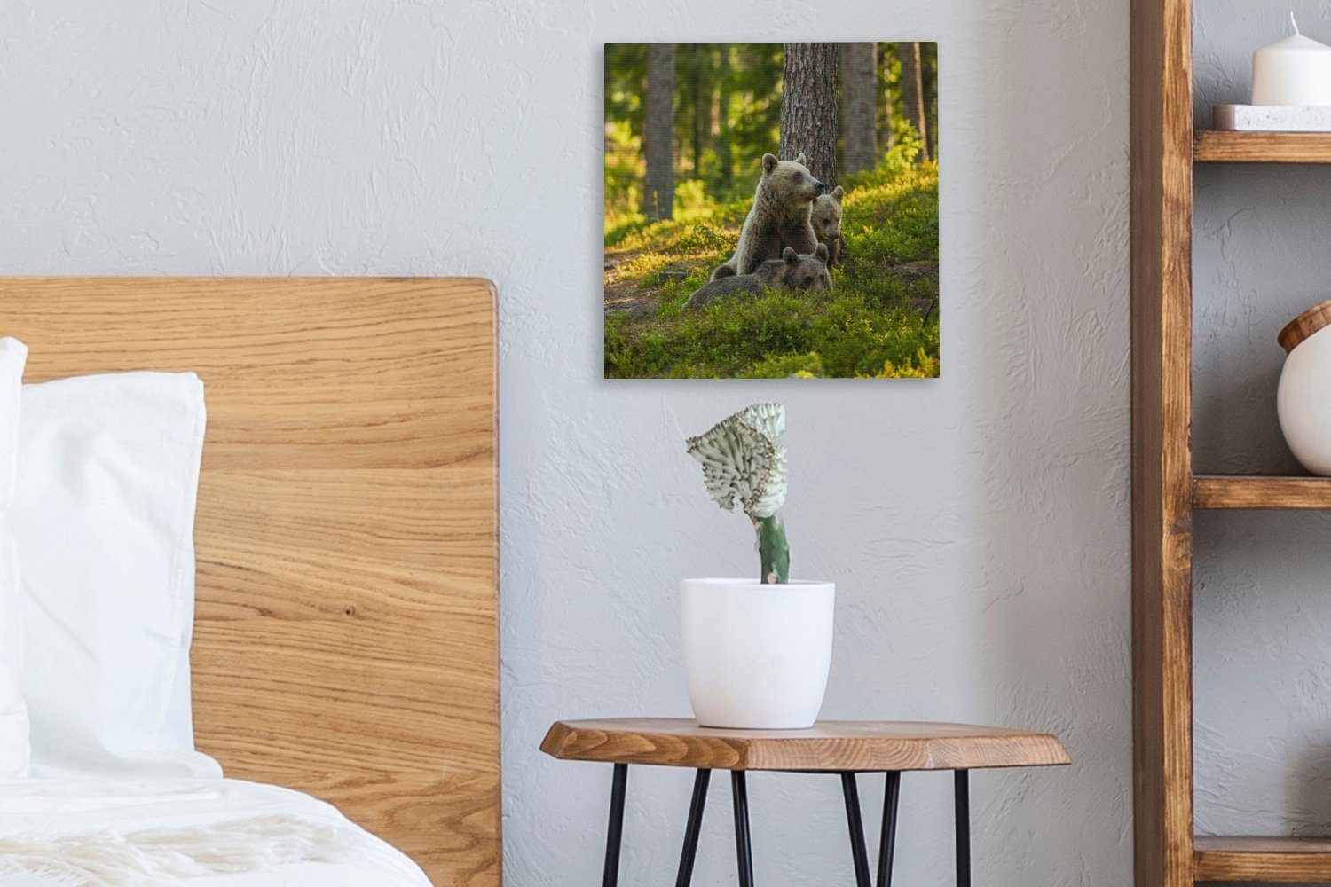 Bilder St), OneMillionCanvasses® (1 Leinwand Bär Leinwandbild - - Wald, Wohnzimmer für Schlafzimmer Braun