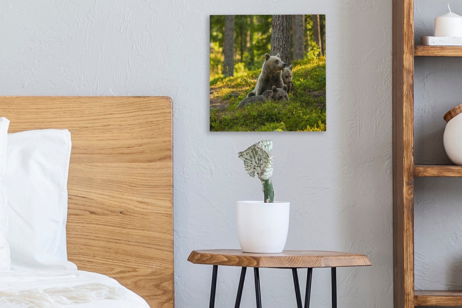 OneMillionCanvasses® Leinwandbild (1 - Leinwand Braun St), Wald, Bär - für Schlafzimmer Bilder Wohnzimmer