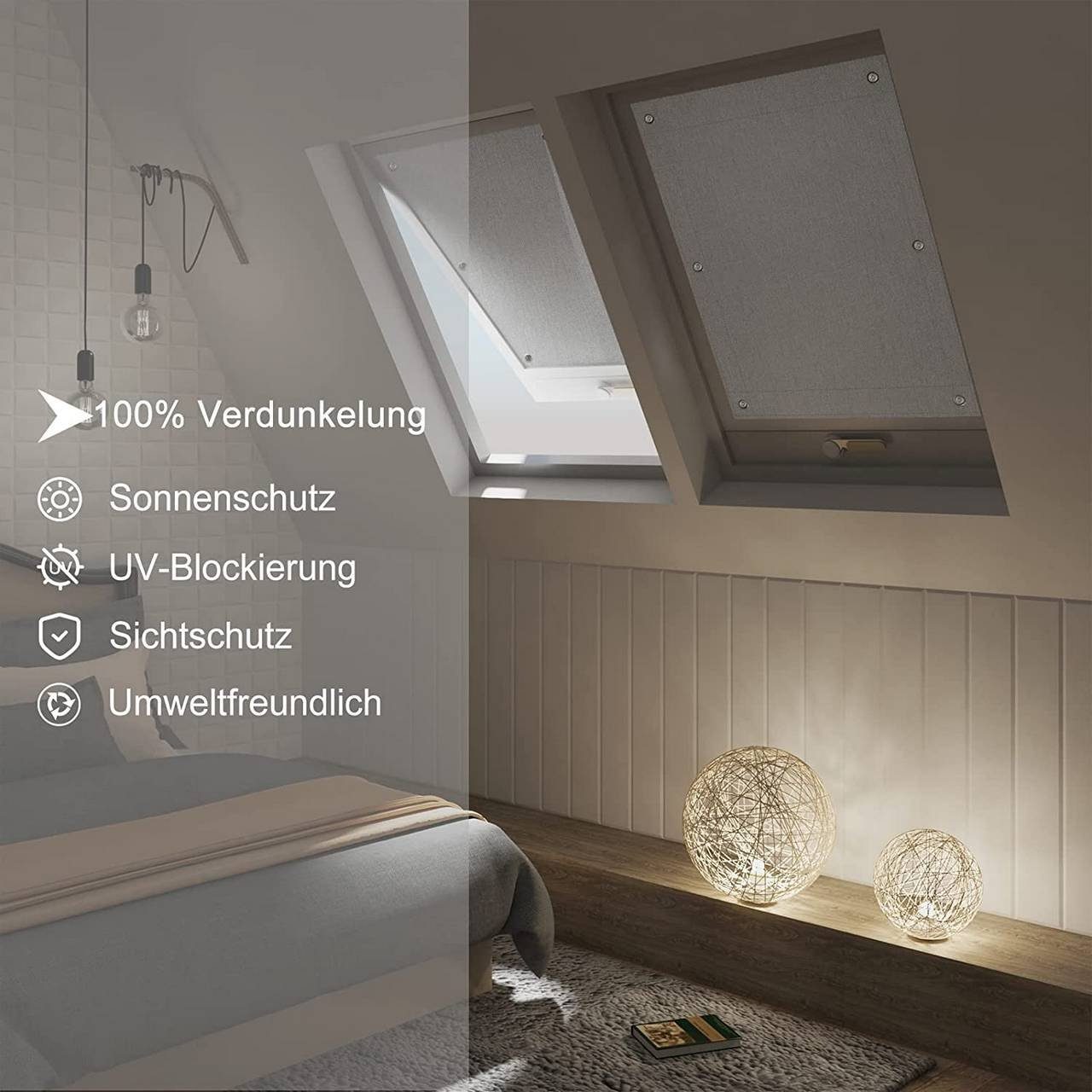 Thermorollo 1x Dachfensterrollo, mit ohne Dachfenster Woltu, Bohren, Grau Saugnapf