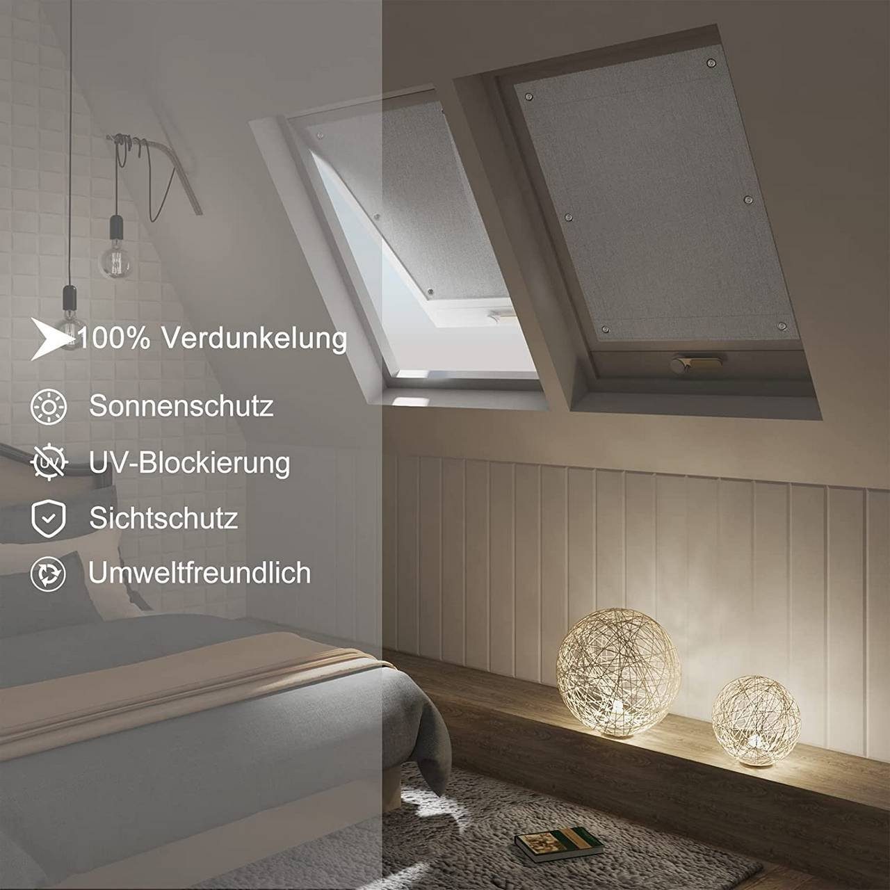 Dachfensterrollo, Woltu, 1x Thermorollo Dachfenster ohne Bohren, mit Saugnapf
