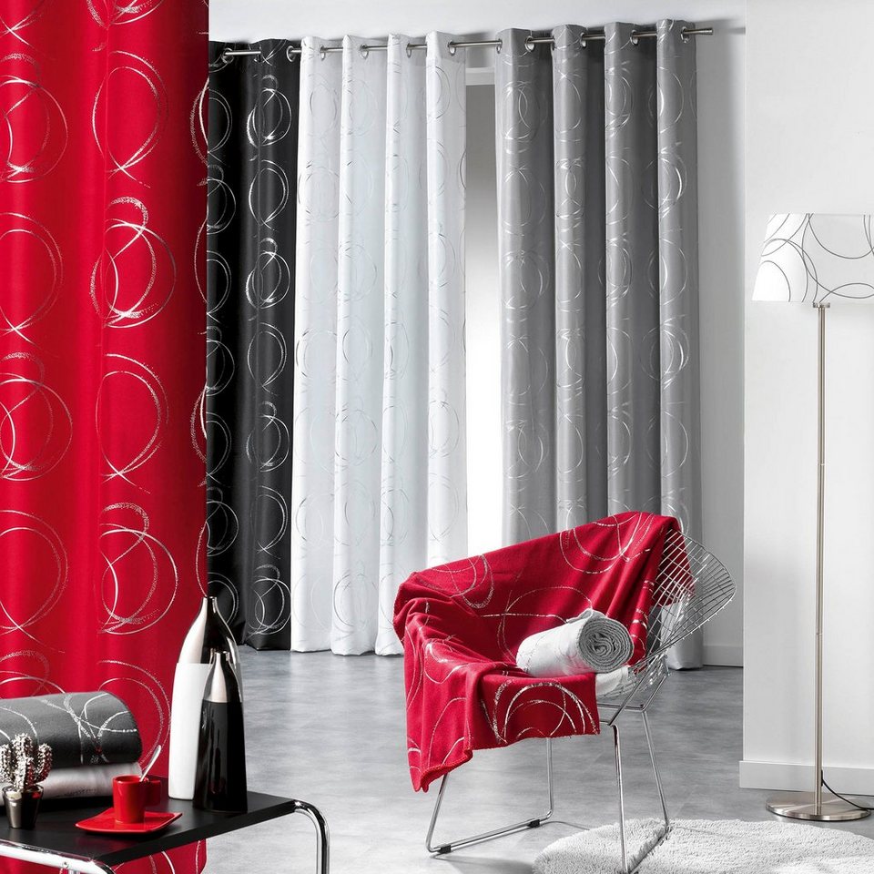 Vorhang, dynamic24, Ösen, halbtransparent, Ösenschal 140x260cm Gardine  Schal bedruckt halbtransparent rot