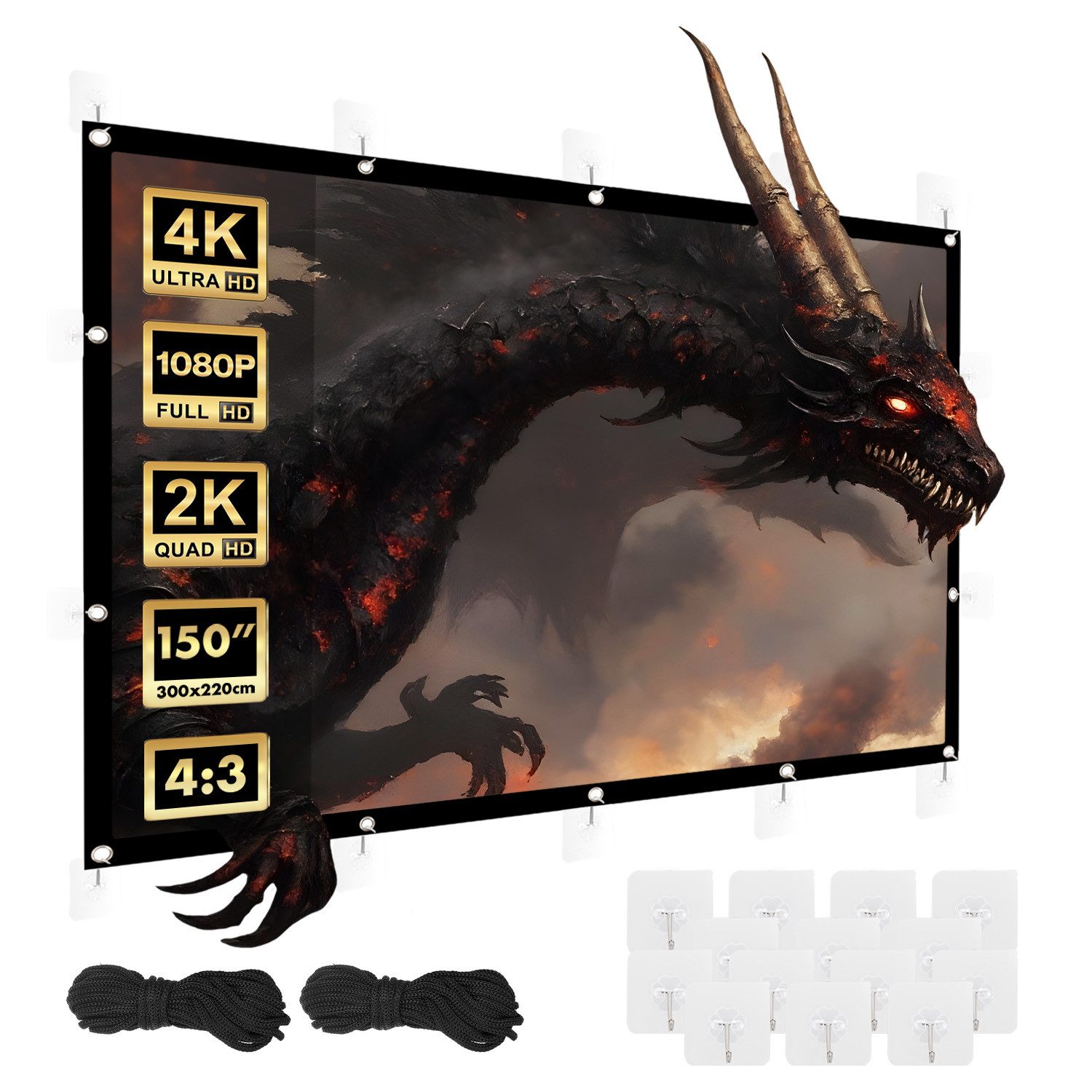 Maclean MC-168 Tragbare Projektionswand 150'' 4:3 300x220cm Rahmenleinwand (25mm Rand)