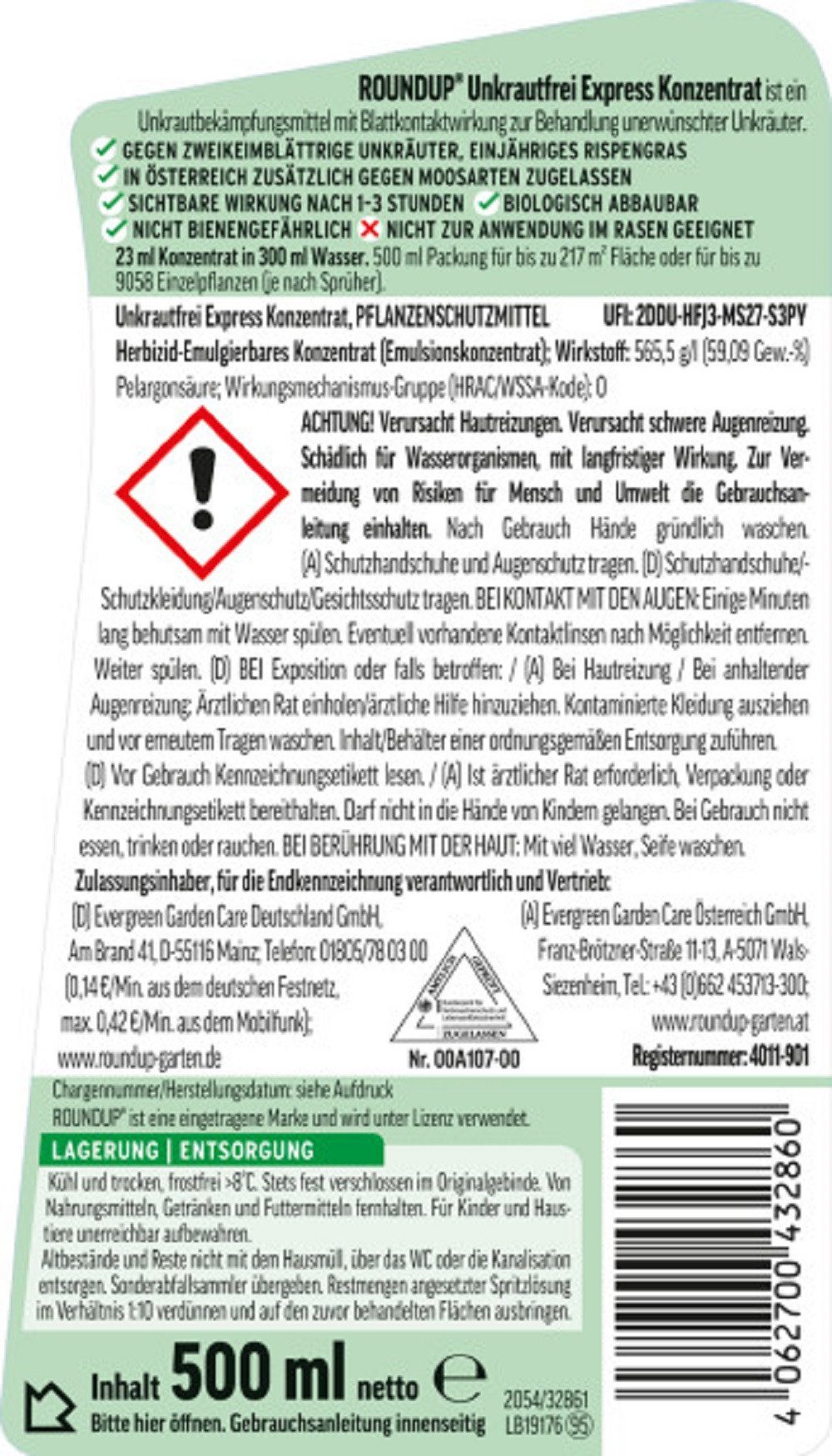 ROUNDUP Unkrautbekämpfungsmittel Roundup Express Unkrautfrei Konzentrat 250 ml