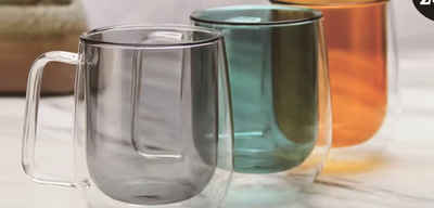 ZELLERFELD Thermoglas 2er Doppelwand Teeglas Kaffeegläser mit Henkel 300 ml 200 ml