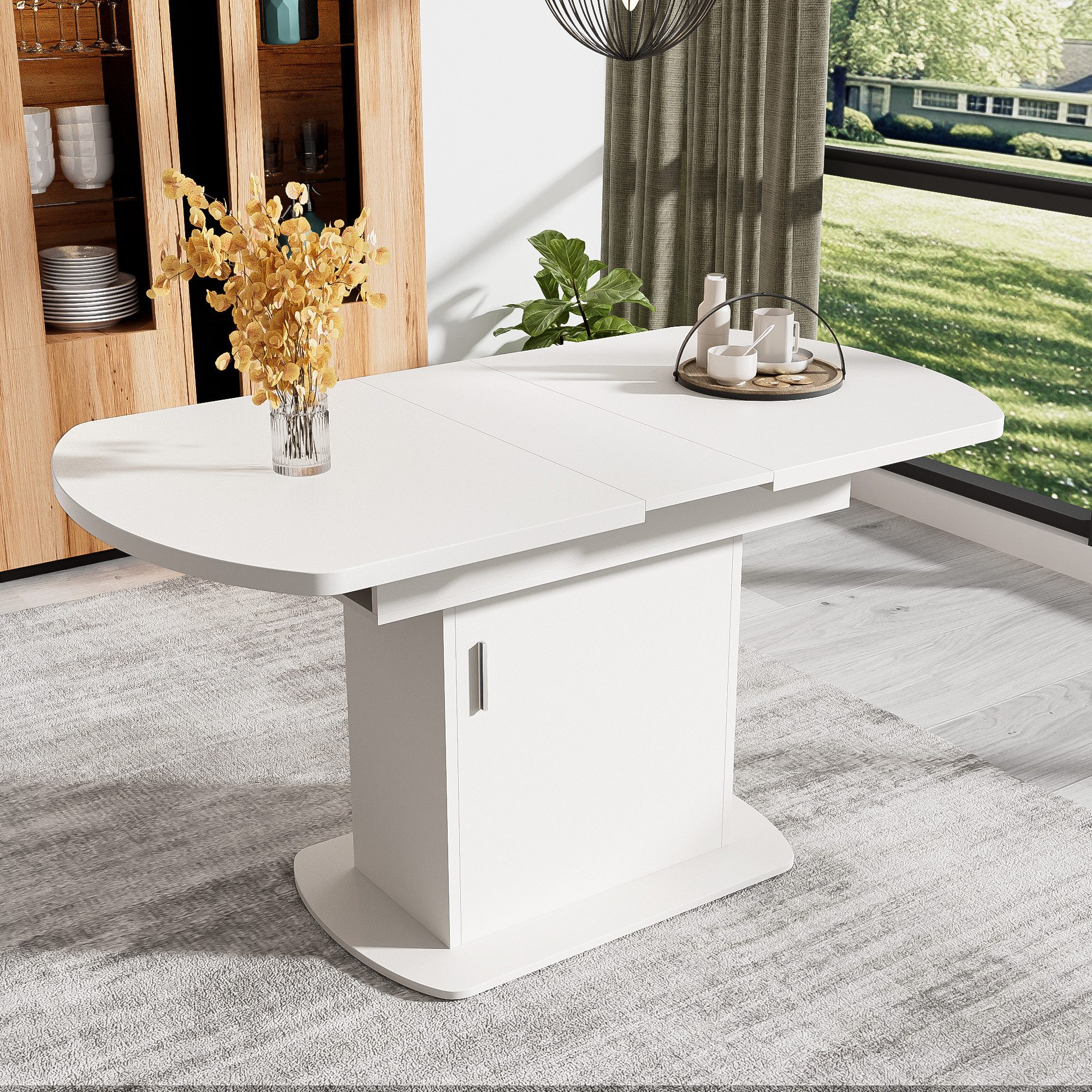 EXTSUD Esstisch Ausziehbarer ovaler Esstisch 110–130×70 cm mit Stauraum, Kaffee-Freizeittisch, platzsparender multifunktionaler Esstisch