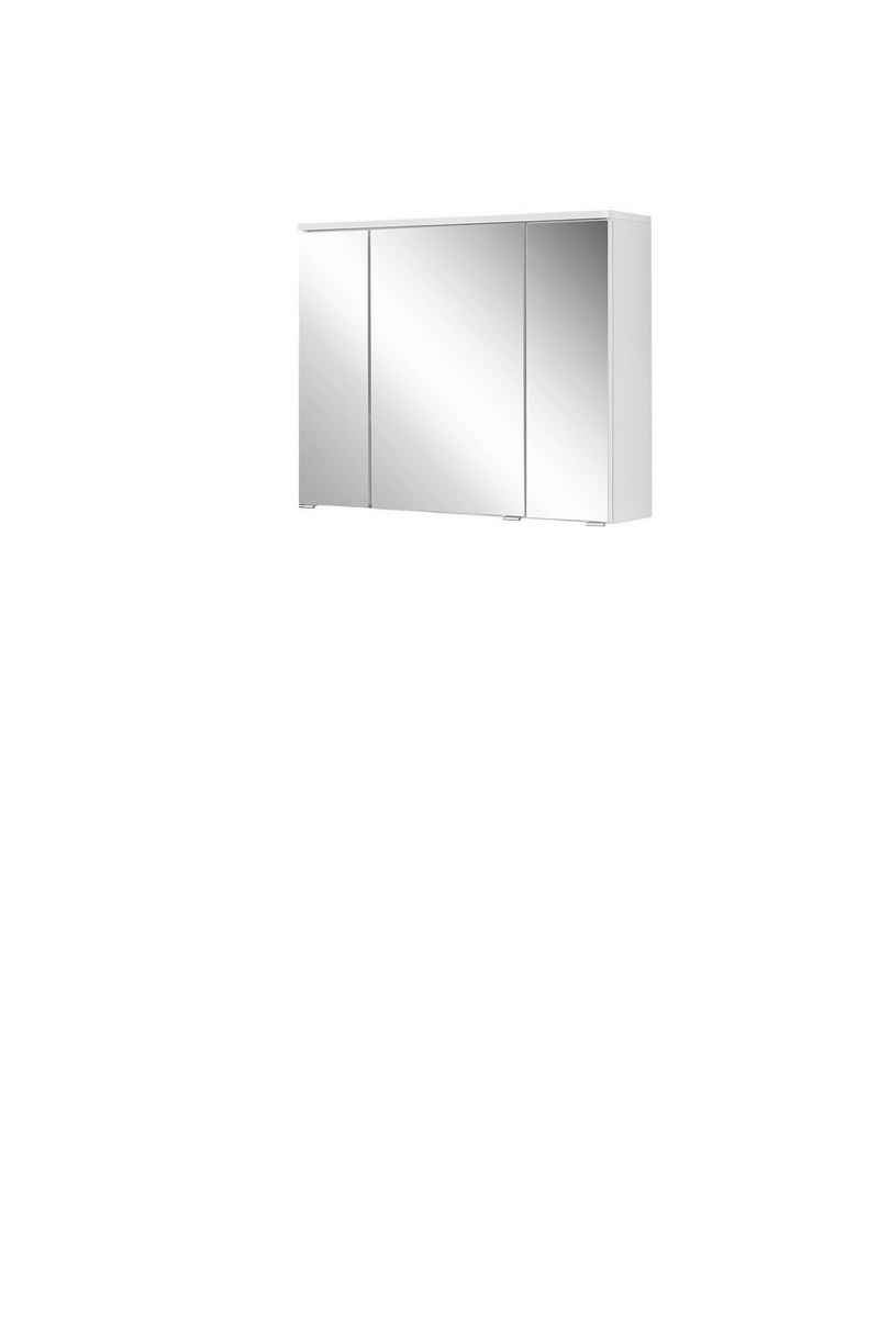 möbelando Spiegelschrank »Porta« Moderner Spiegelschrank, Korpus aus melaminharzbeschichteter Spanplatte in weiß mit 3 Spiegeltüren und 6 Glaseinlegeböden, ohne Beleuchtung, Breite 80 cm, Höhe 54 cm, Tiefe 20 cm