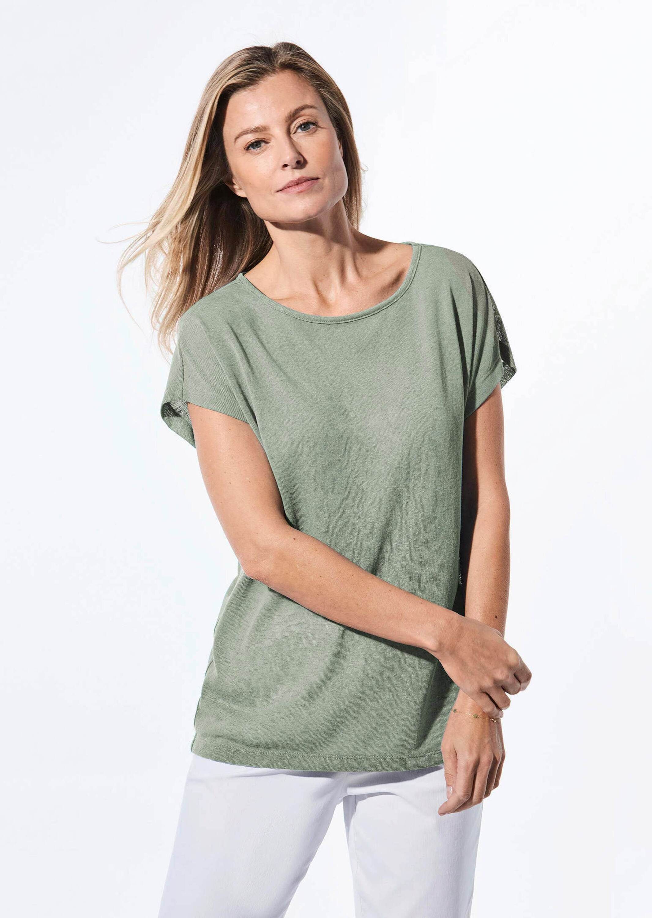 T-Shirt Leinenoptik-Shirt, U-Boot-Ausschnitt