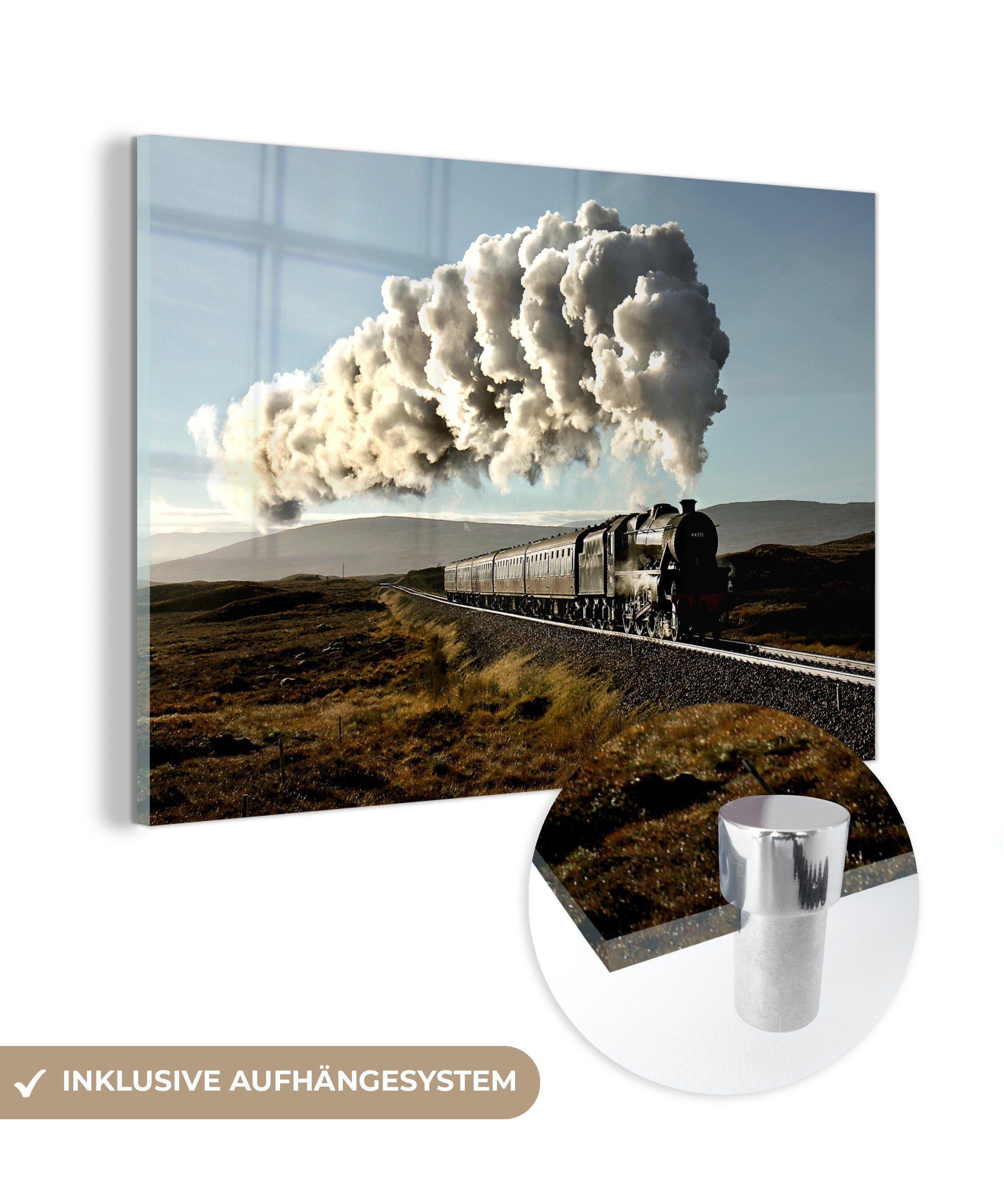 MuchoWow Acrylglasbild Zug - Dampf - Luft, (1 St), Acrylglasbilder Wohnzimmer & Schlafzimmer