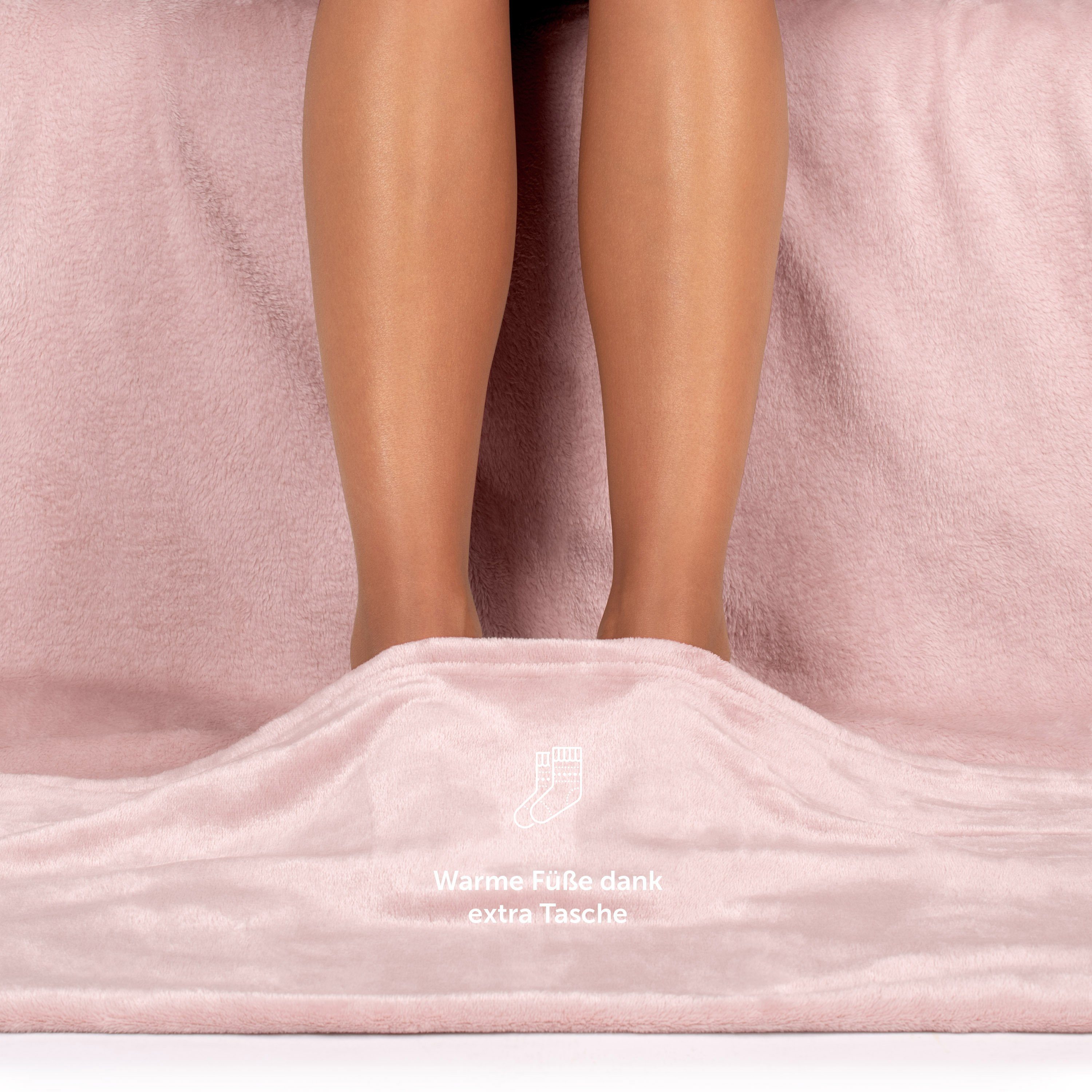 Pink Fußsack 2 Fronttaschen - Blumtal, für Decke und Ärmeln mit - Fleecedecke, Kinder Bewegungsfreiheit Blumtal Mikrofaser Kinderdecke Pink mit Powder Kuscheldecke