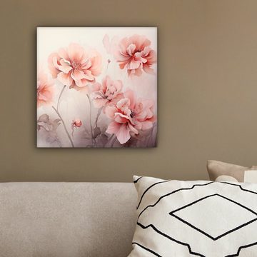 OneMillionCanvasses® Leinwandbild Blumen - Rosa - Kunst - Abstrakt - Aquarell, (1 St), Leinwand Bilder für Wohnzimmer Schlafzimmer, 20x20 cm
