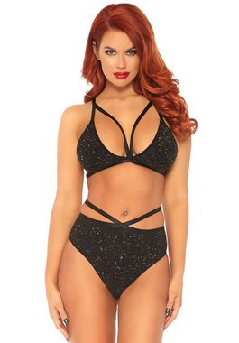 Leg Avenue Set: Bügelloser BH BH und High Waist Slip mit Glitzer- schwarz, gold