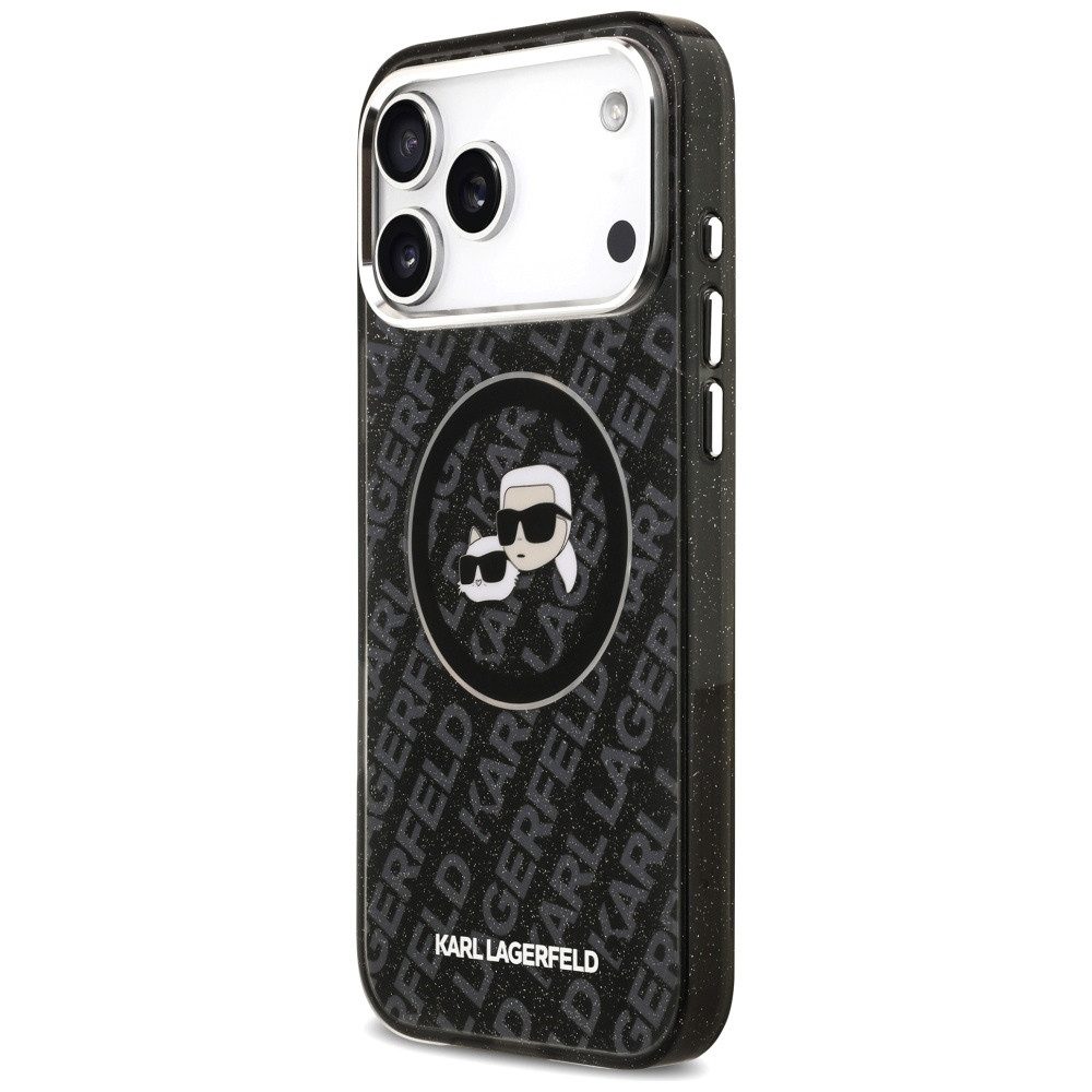 KARL LAGERFELD Handyhülle MagSafe iPhone 17 Pro Max Kunststoff schwarz Glitzer Logo 6,9 Zoll, Kantenschutz