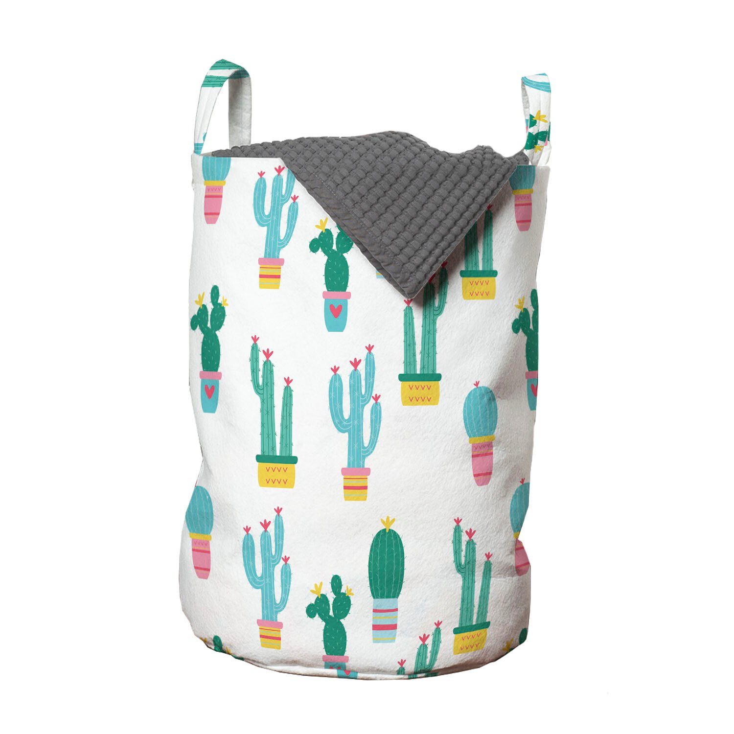 Abakuhaus Wäschesäckchen Wäschekorb mit Griffen Kordelzugverschluss für Waschsalons, Kaktus Prickle Pflanze in Töpfen