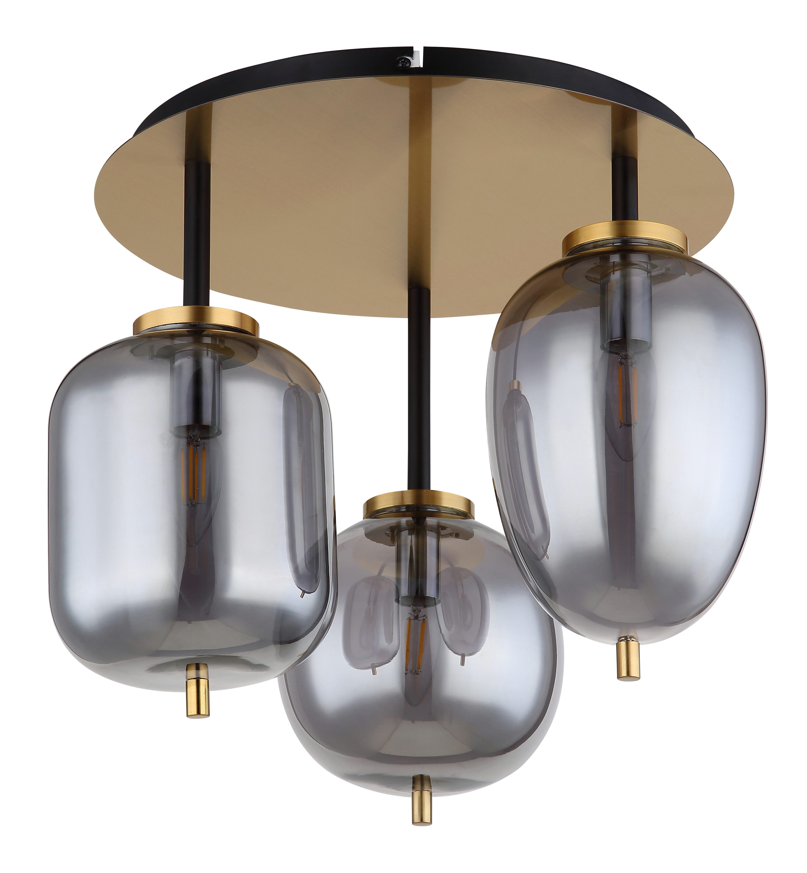 GLOBO LIGHTING Deckenleuchte BLACKY I, ohne Leuchtmittel, Hängeleuchte Messing matt, Rauchglas, 3 Gläser, E14
