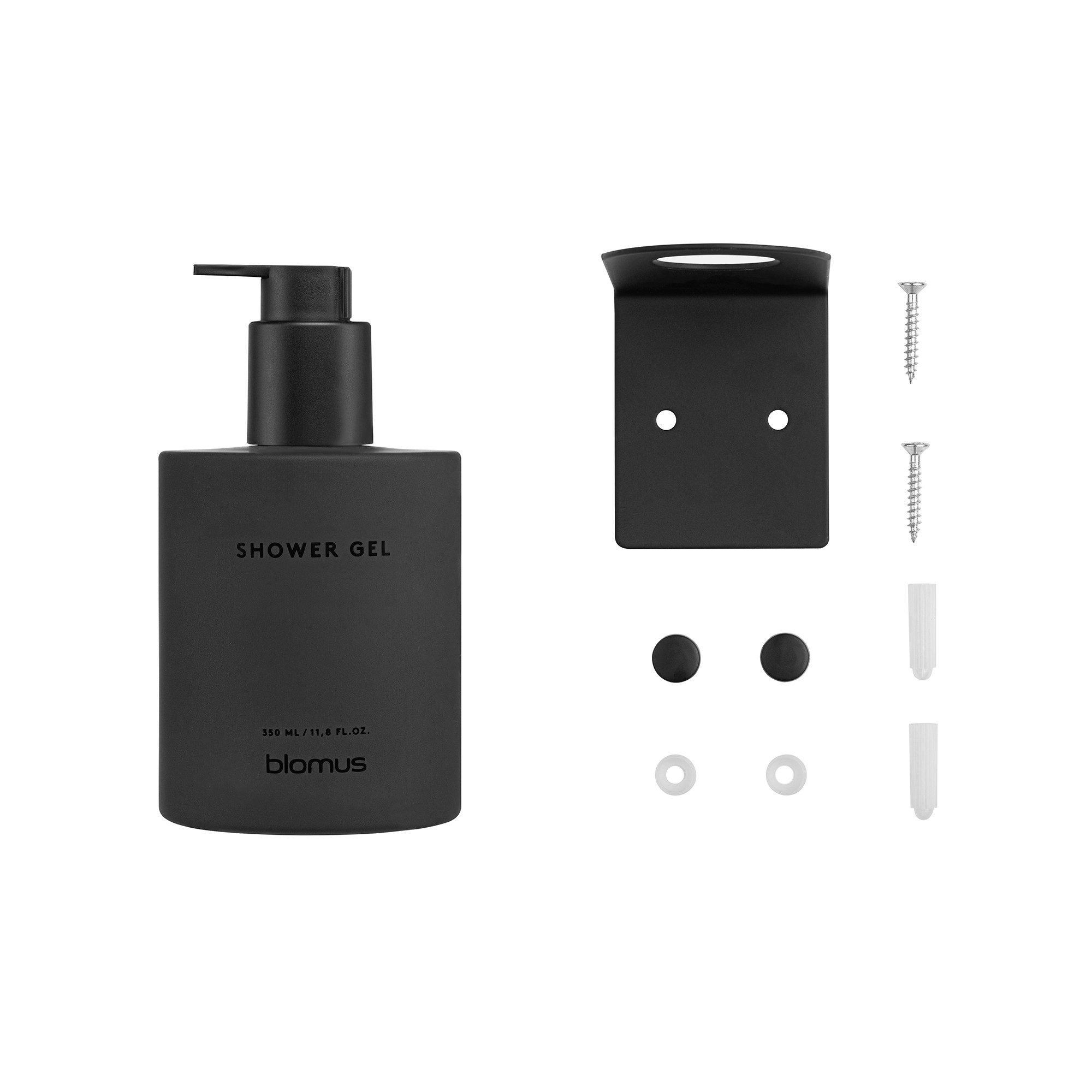 blomus Seifenspender Shower Gel -KIREI- Glasflasche, Duschgelflasche: Organizer aus Glas, Stilvolle Glasflasche, Nachhaltig, inkl. Wandhalterung