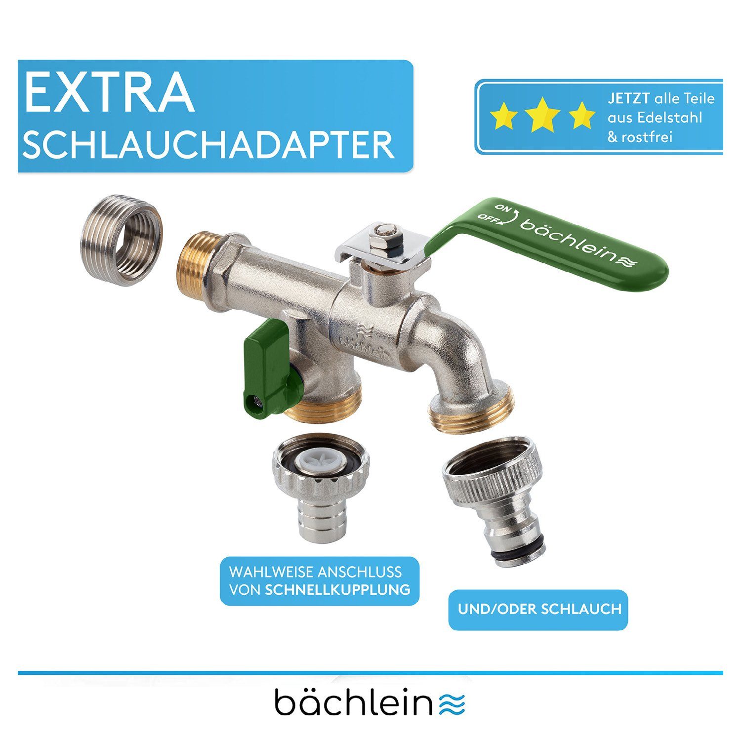 Bächlein Auslaufventil Doppel-Wasserhahn für den Garten